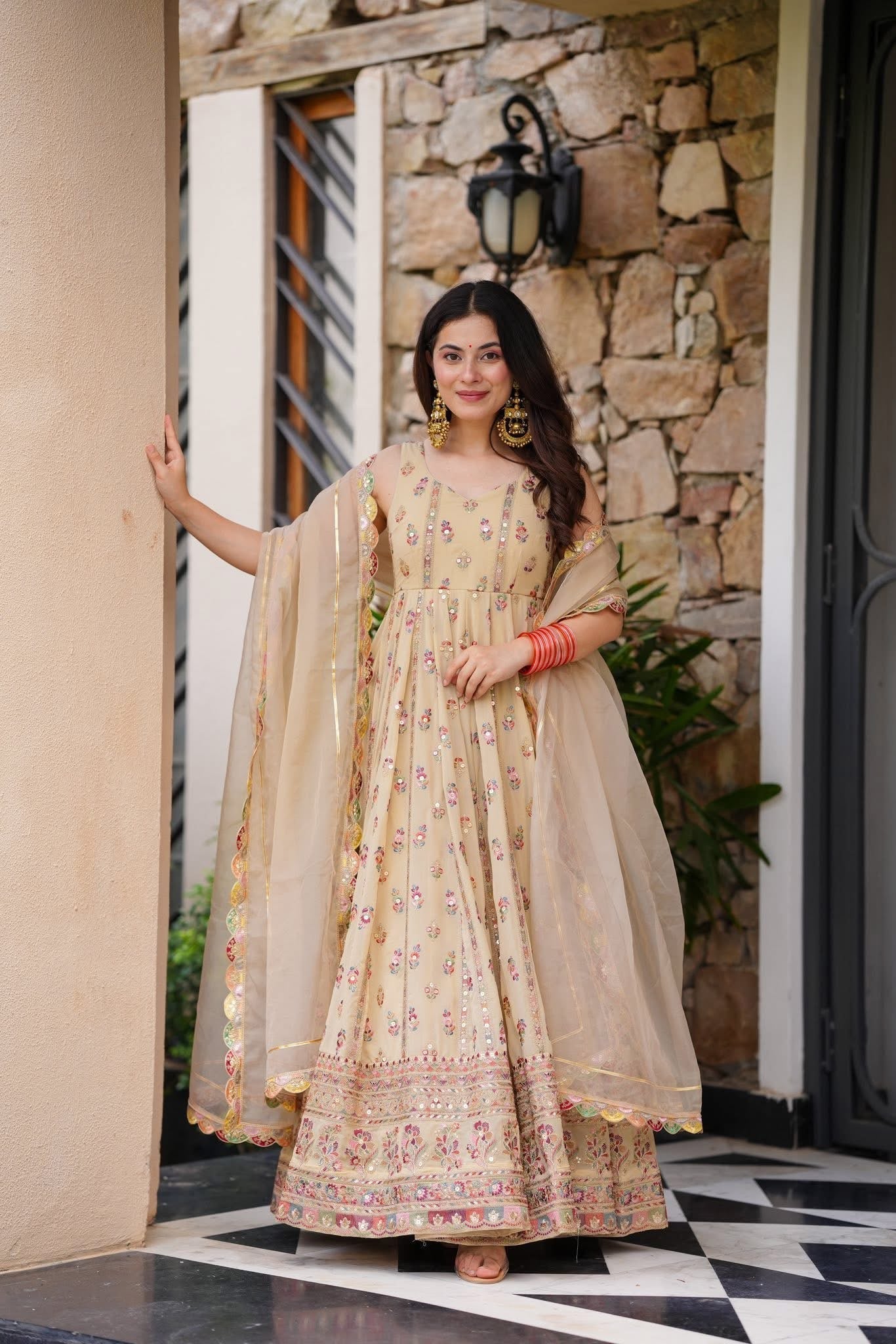New Pastel Blossom Anarkali Set – Faux Georgette | S to XXL