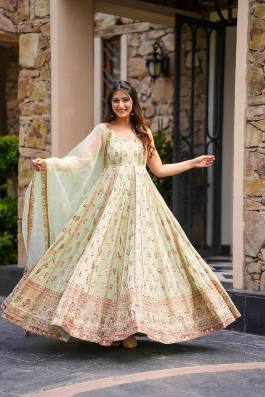 New Pastel Blossom Anarkali Set – Faux Georgette | S to XXL