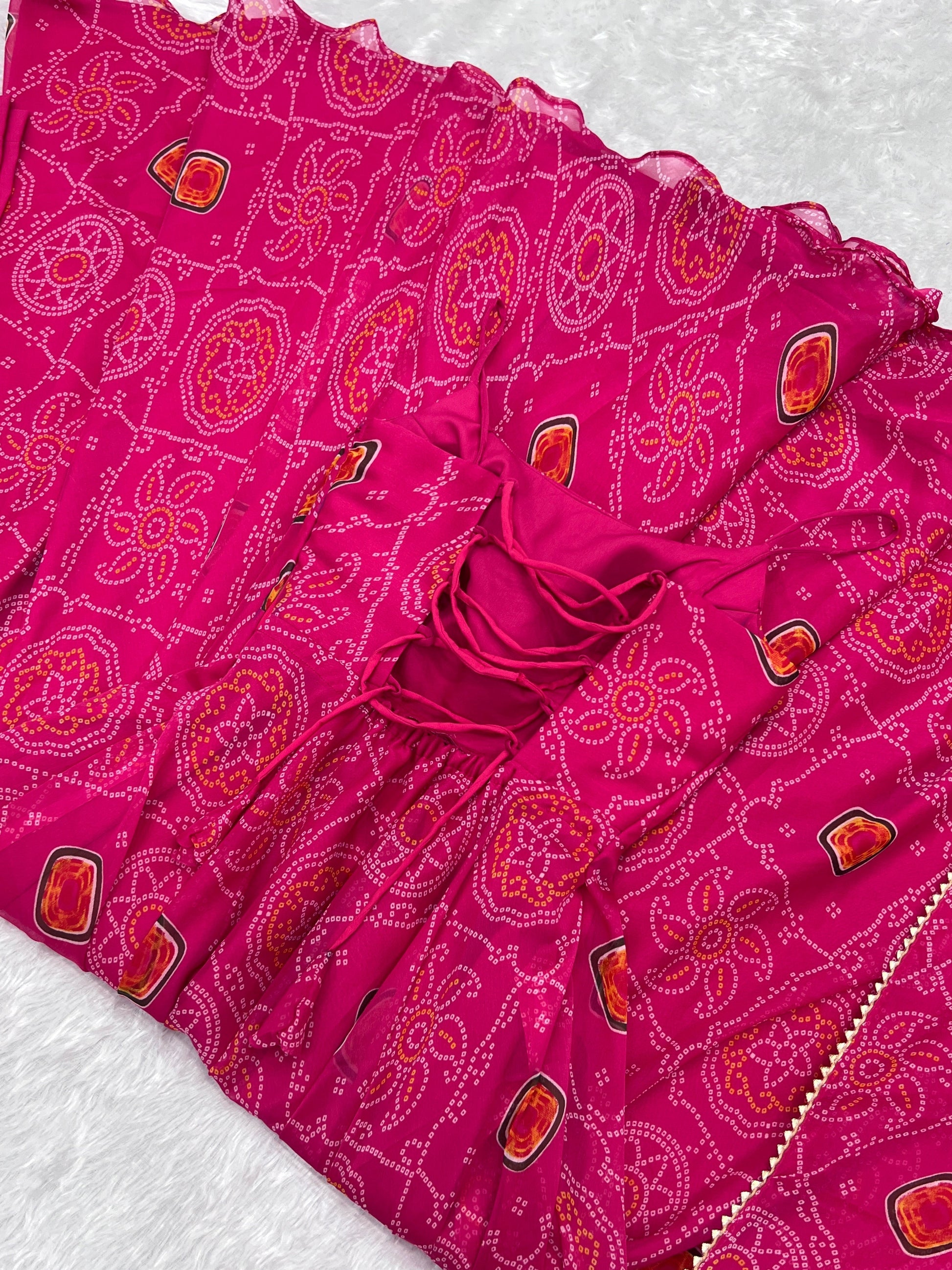 Spectacular Pink Chiffon Bandhej Printed Stitched Anarkali Pant Suit - INDIAN ELEGANCE