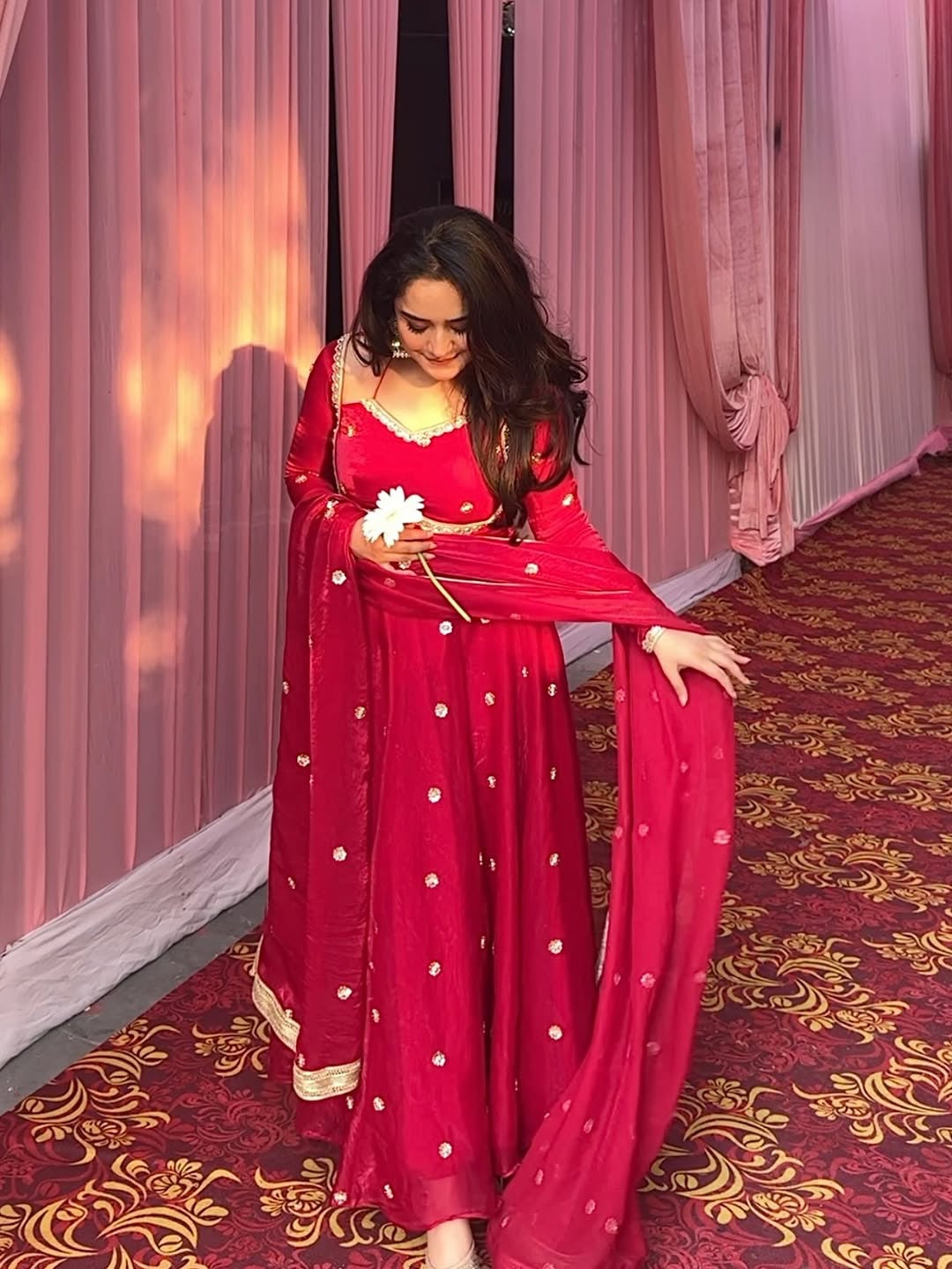 Gorgeous Red Chilli Slit Anarkali Premium Suit Set | Festive & Party Wear