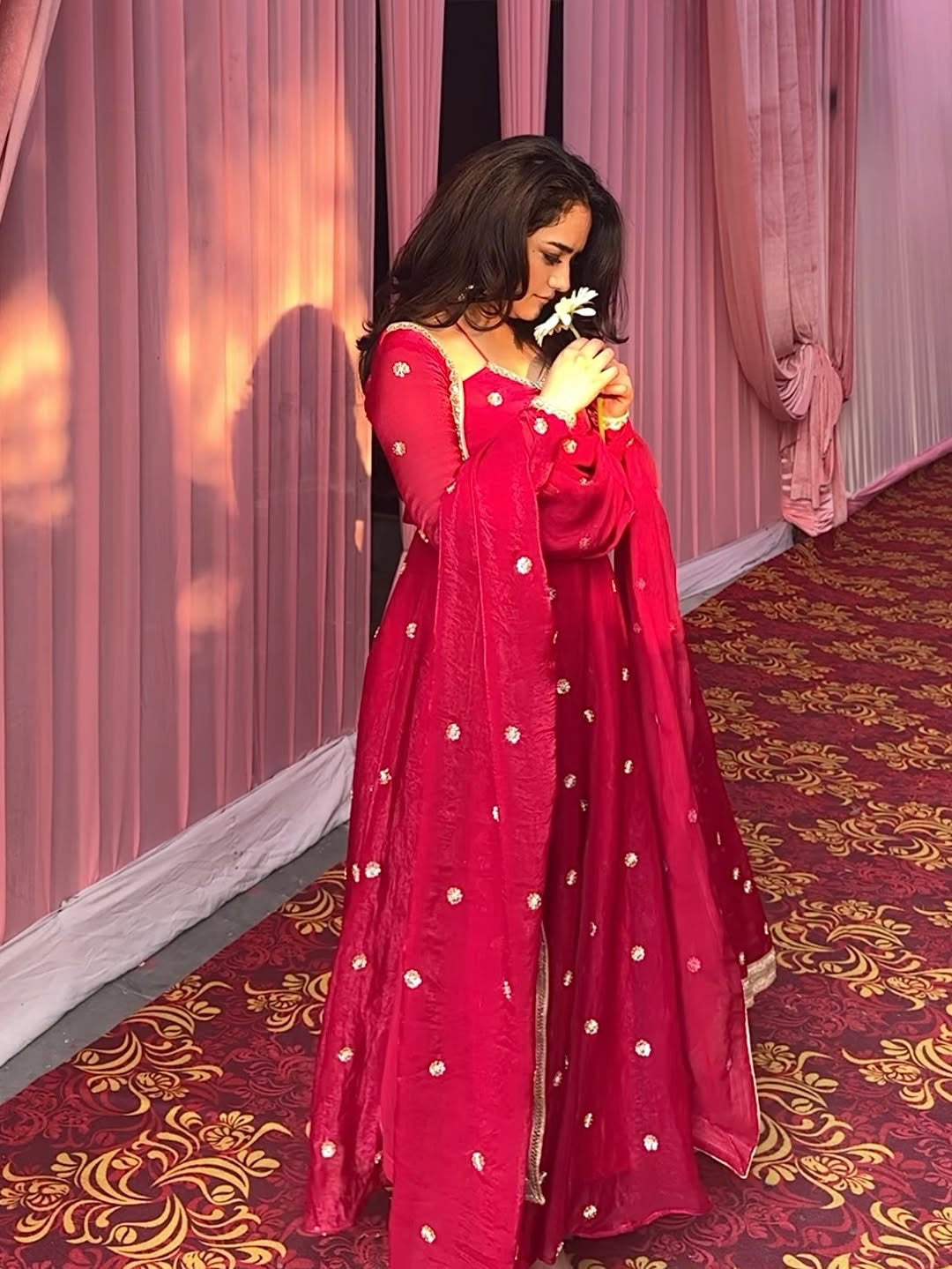 Gorgeous Red Chilli Slit Anarkali Premium Suit Set | Festive & Party Wear