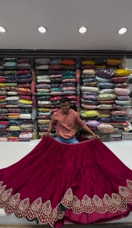 Gorgeous Satin Silk Lehenga Choli with Stone & Real Mirror Work