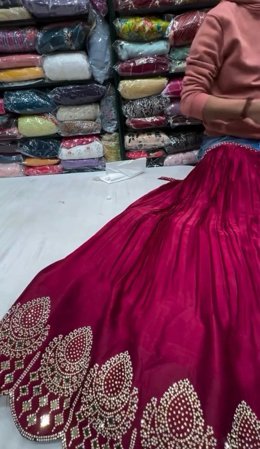 Gorgeous Satin Silk Lehenga Choli with Stone & Real Mirror Work