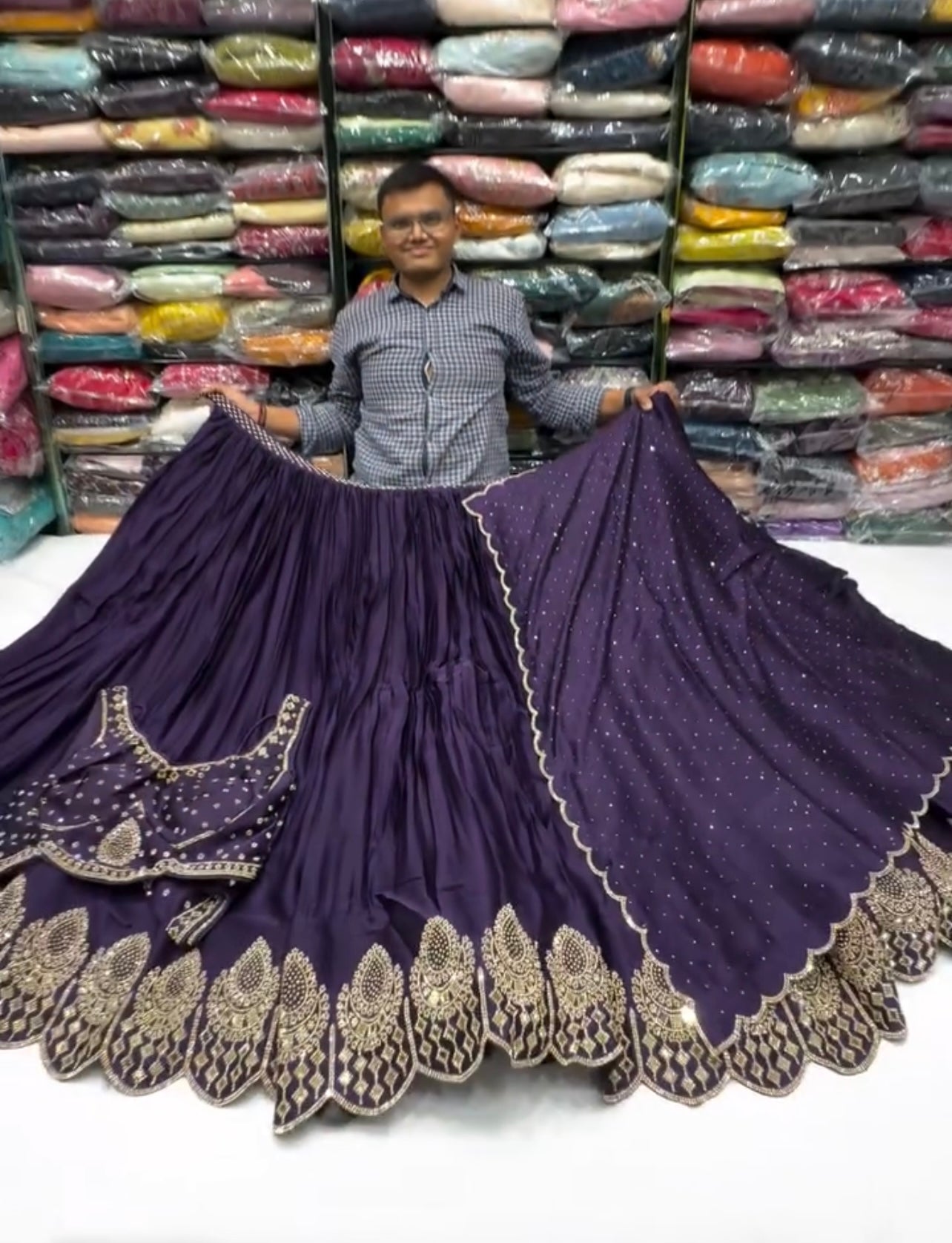 Gorgeous Satin Silk Lehenga Choli with Stone & Real Mirror Work