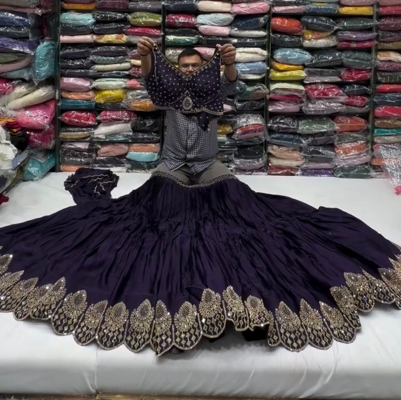 Gorgeous Satin Silk Lehenga Choli with Stone & Real Mirror Work