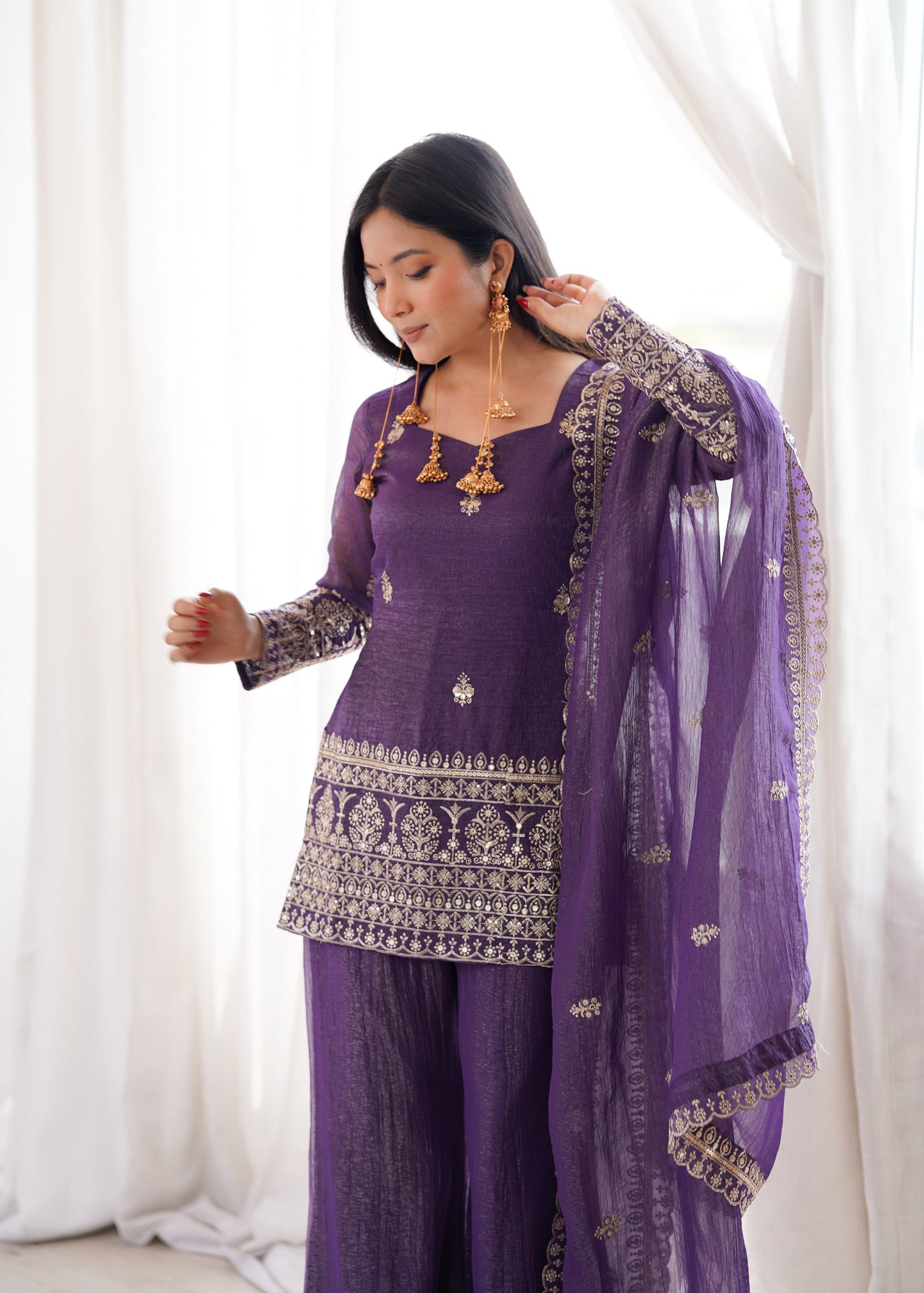 Royal purple elegance with graceful charm | Sharara Set For Women