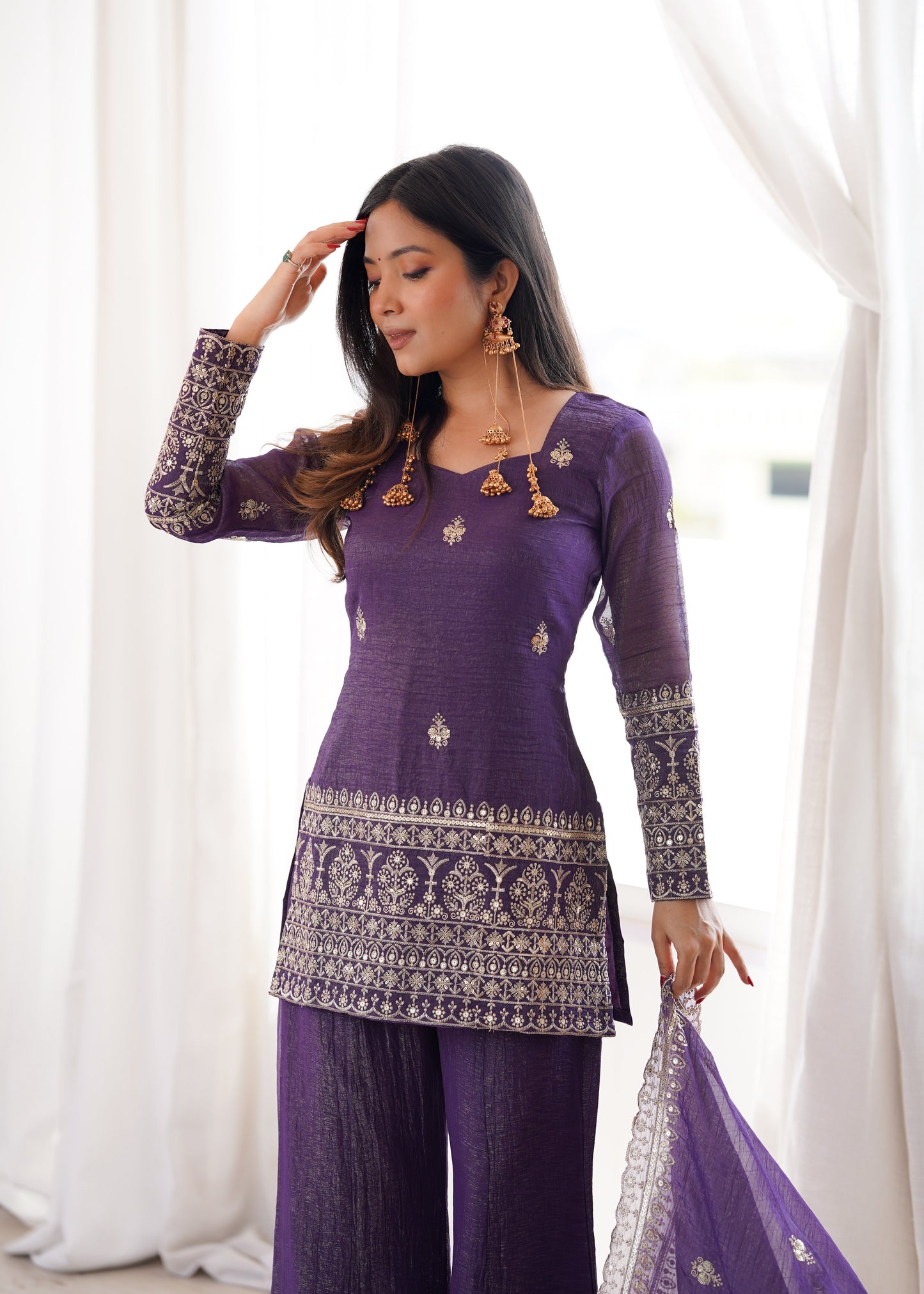Royal purple elegance with graceful charm | Sharara Set For Women
