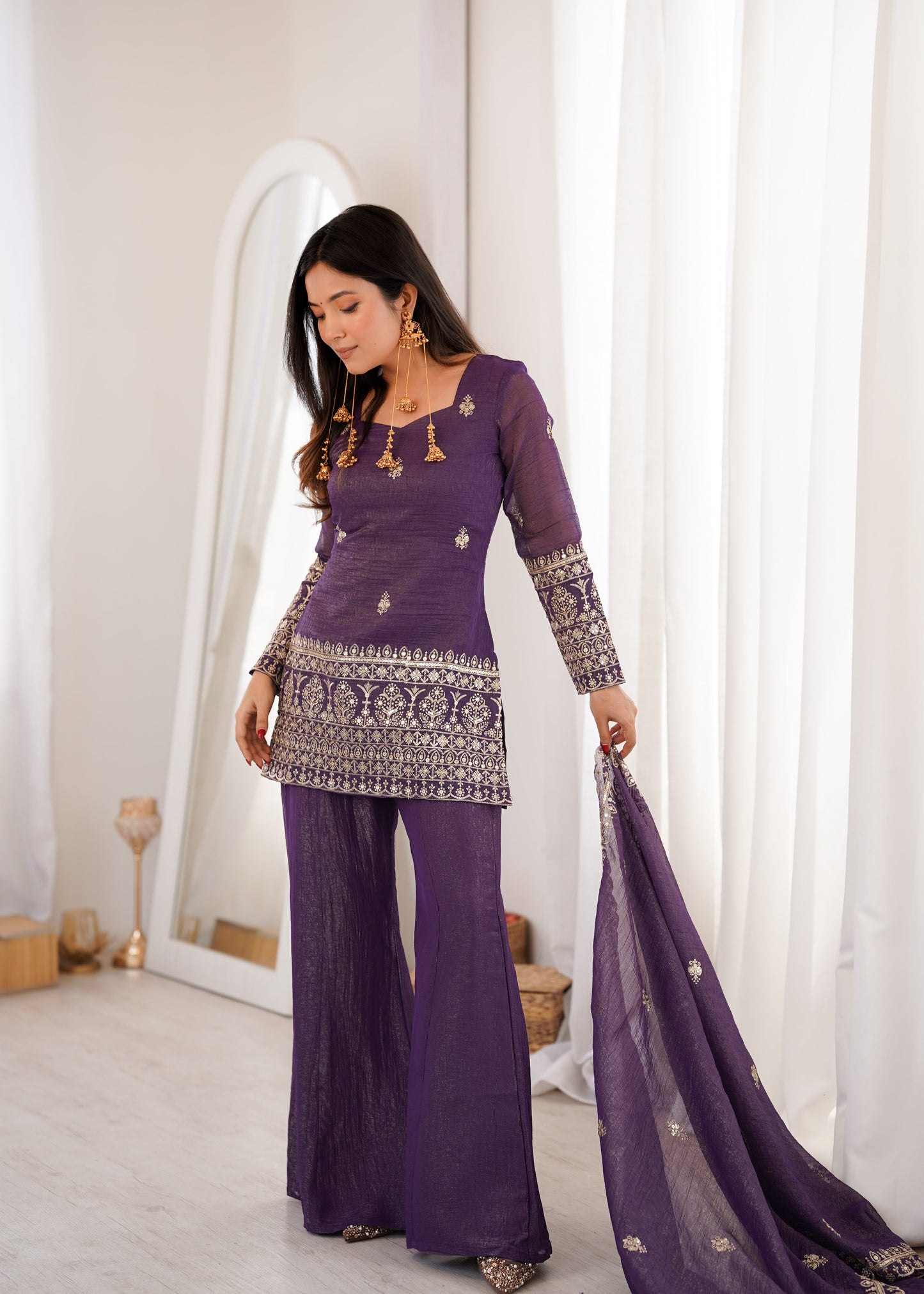 Royal purple elegance with graceful charm | Sharara Set For Women