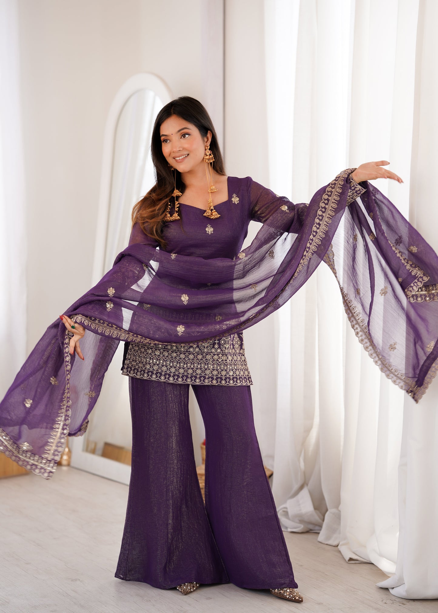 Royal purple elegance with graceful charm | Sharara Set For Women