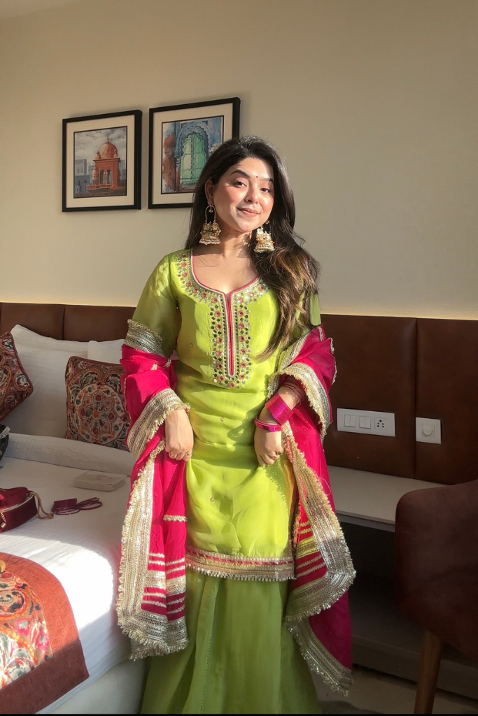 Festive Wear Parrot Color Sharara Set for Women | Wedding Guest Outfit