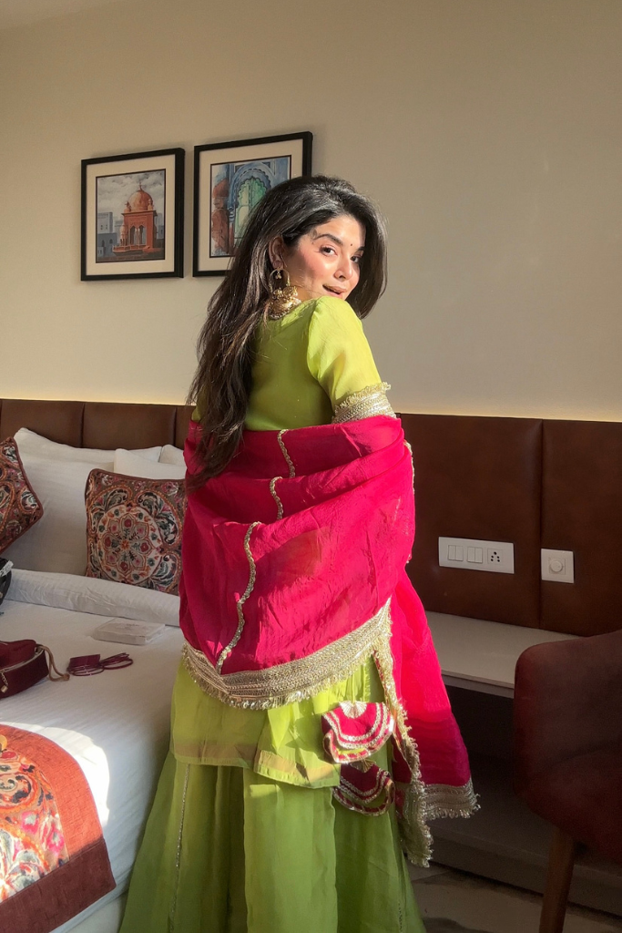 Festive Wear Parrot Color Sharara Set for Women | Wedding Guest Outfit