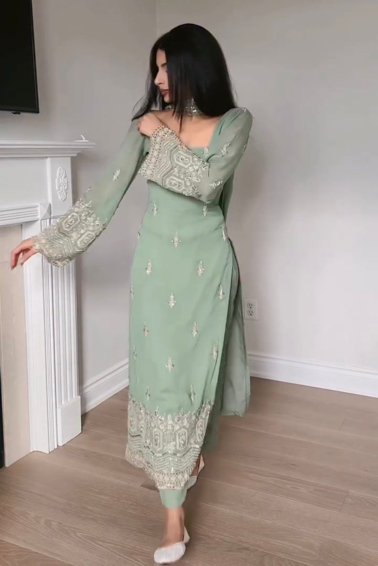 Designer Faux Georgette Embroidered Salwar Suit