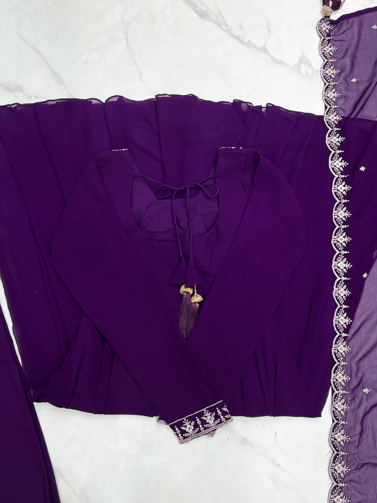 Premium Embroidered Faux Georgette Anarkali Set – Fully Stitched & Elegant