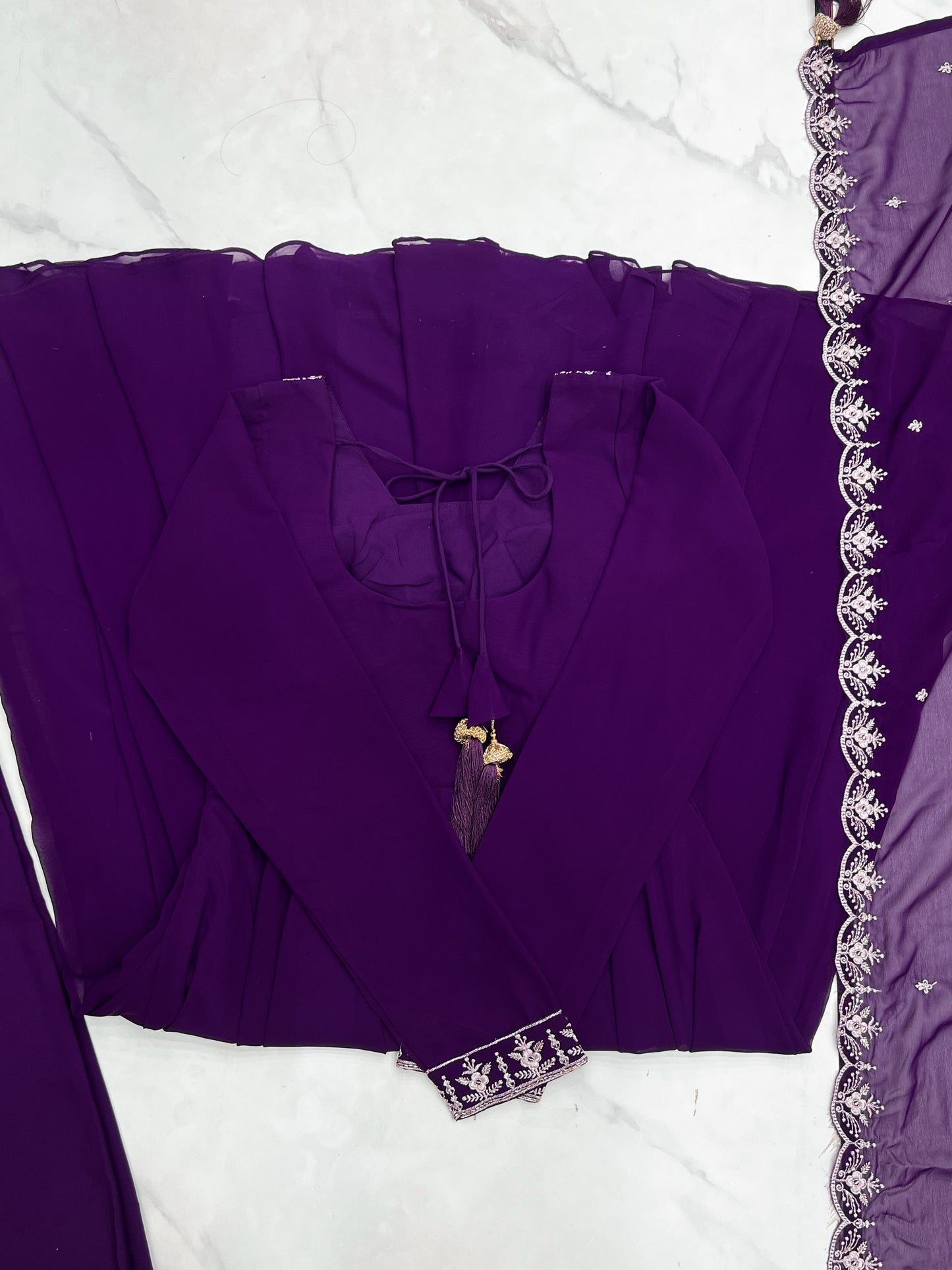 Premium Embroidered Faux Georgette Anarkali Set – Fully Stitched & Elegant