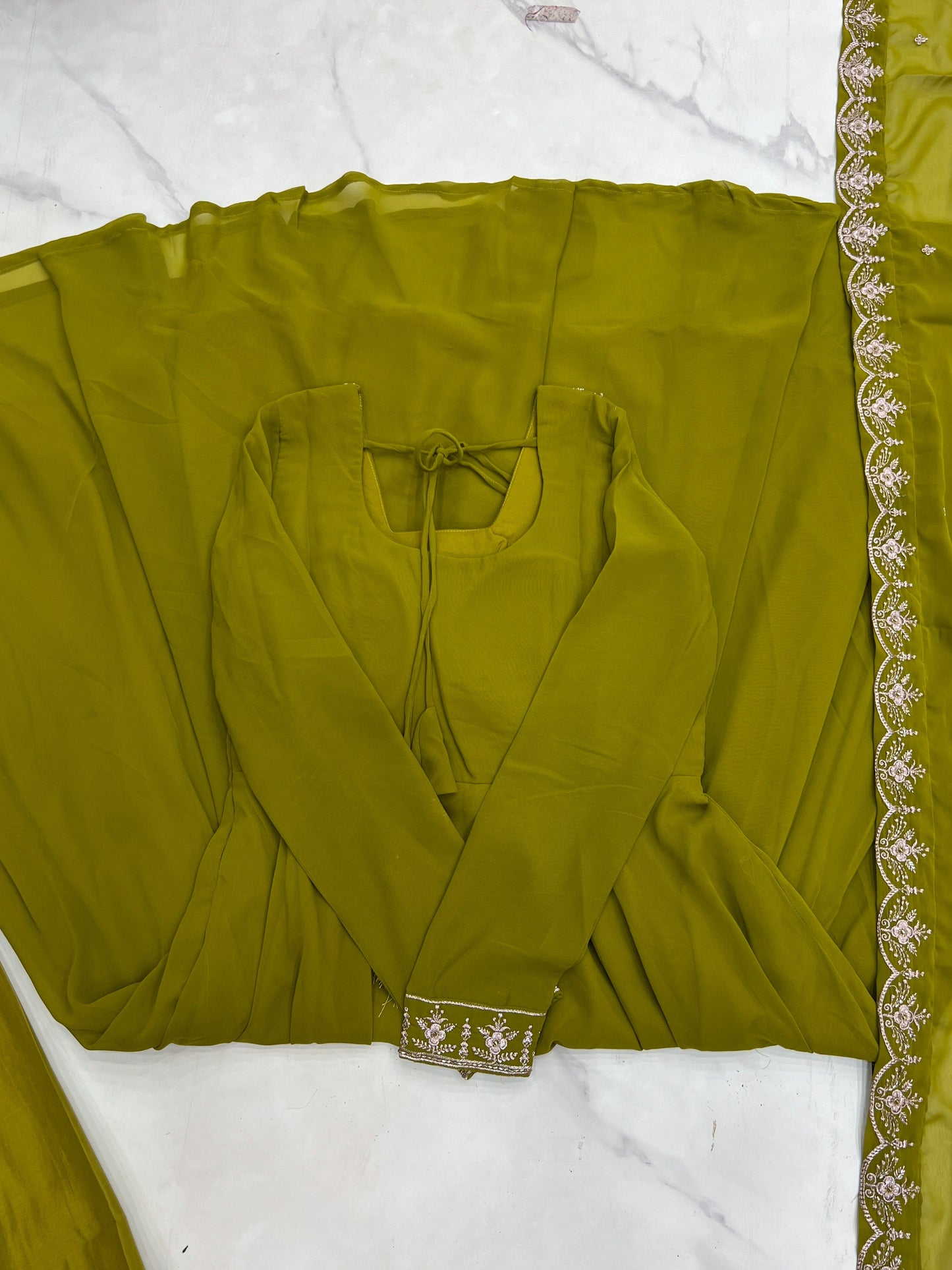 Premium Embroidered Faux Georgette Anarkali Set – Fully Stitched & Elegant