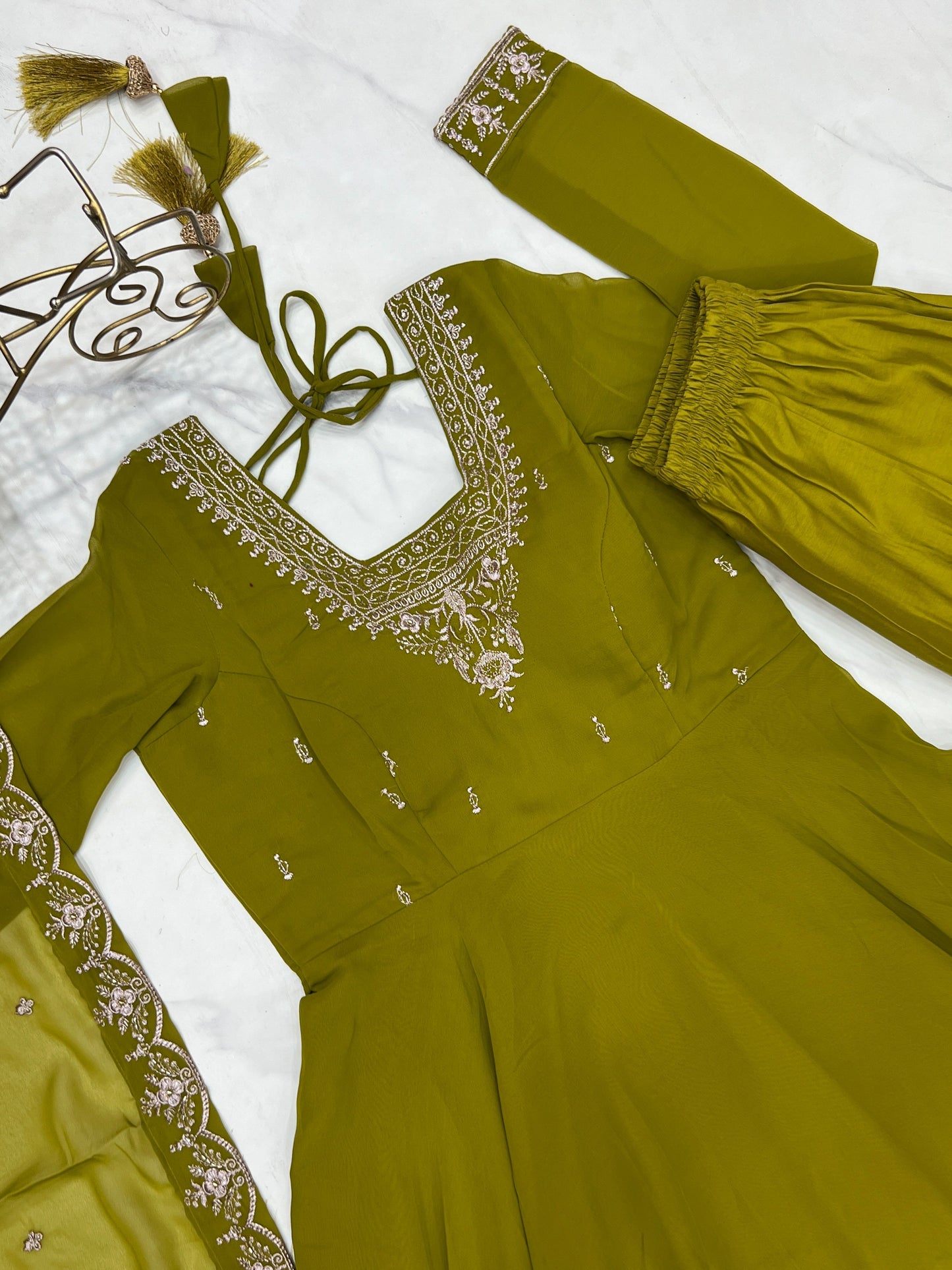 Premium Embroidered Faux Georgette Anarkali Set – Fully Stitched & Elegant