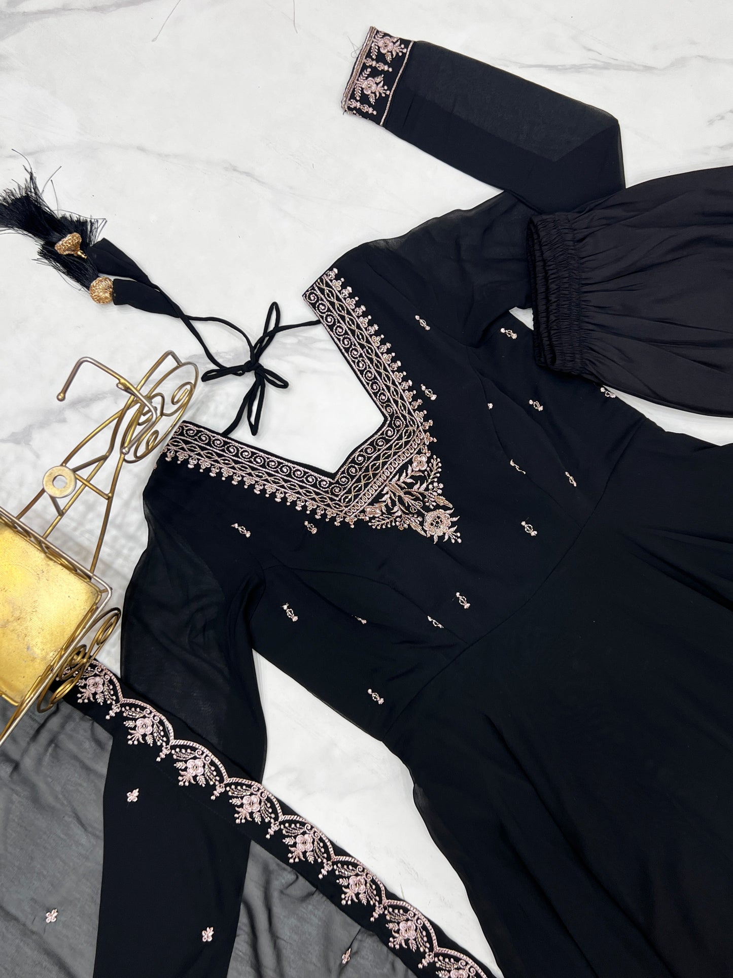 Premium Embroidered Faux Georgette Anarkali Set – Fully Stitched & Elegant