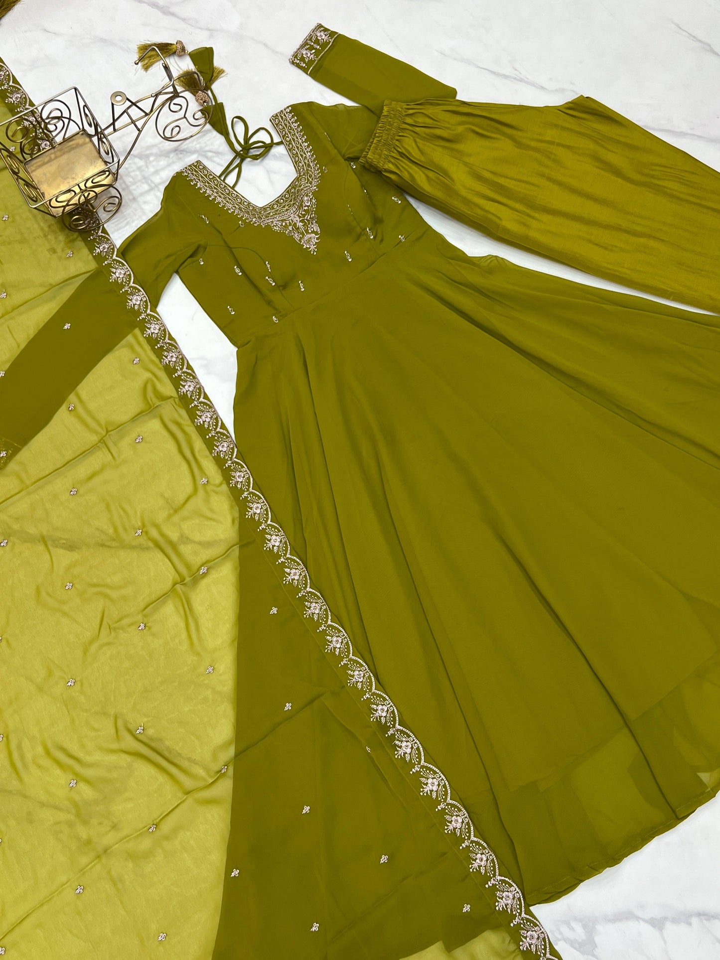 Premium Embroidered Faux Georgette Anarkali Set – Fully Stitched & Elegant