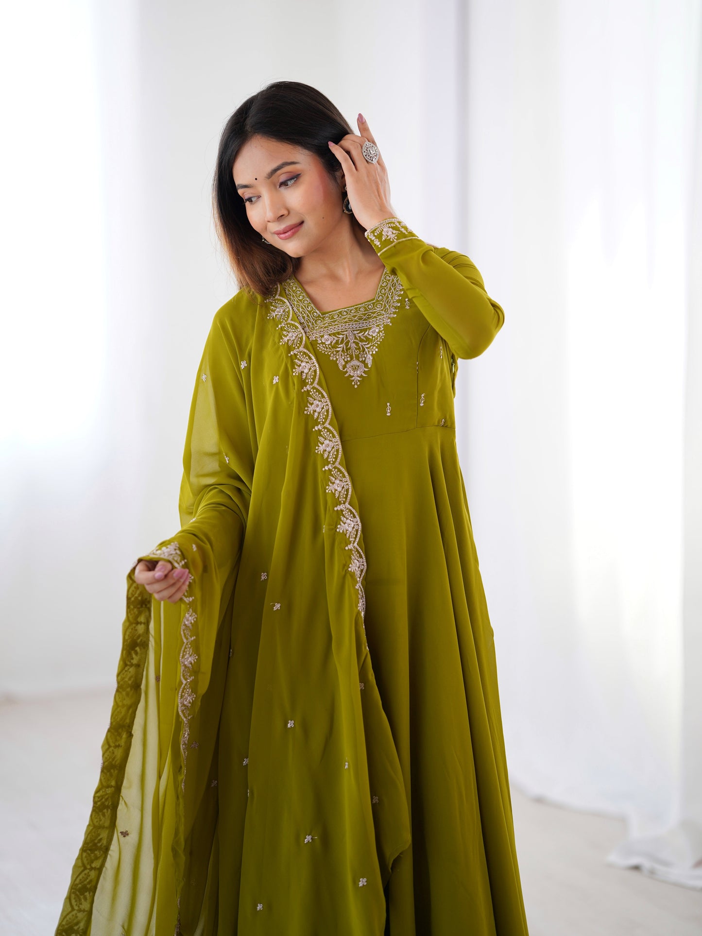 Premium Embroidered Faux Georgette Anarkali Set – Fully Stitched & Elegant
