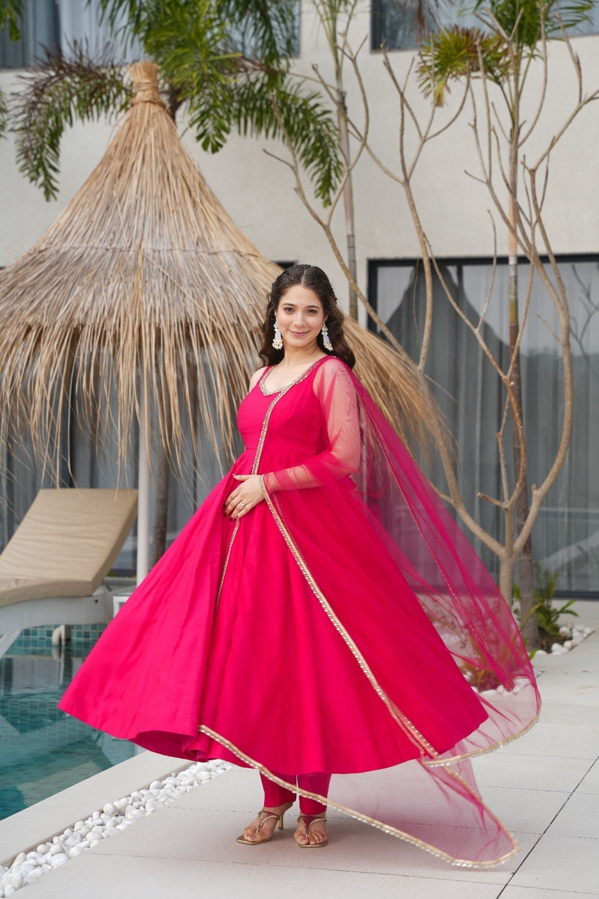 Pink Roman Silk Chanderi Anarkali Set – Fully Stitched & Ready to Wear