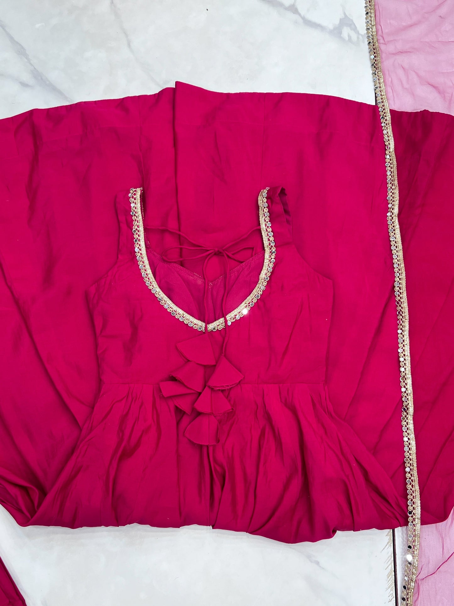 Pink Roman Silk Chanderi Anarkali Set – Fully Stitched & Ready to Wear