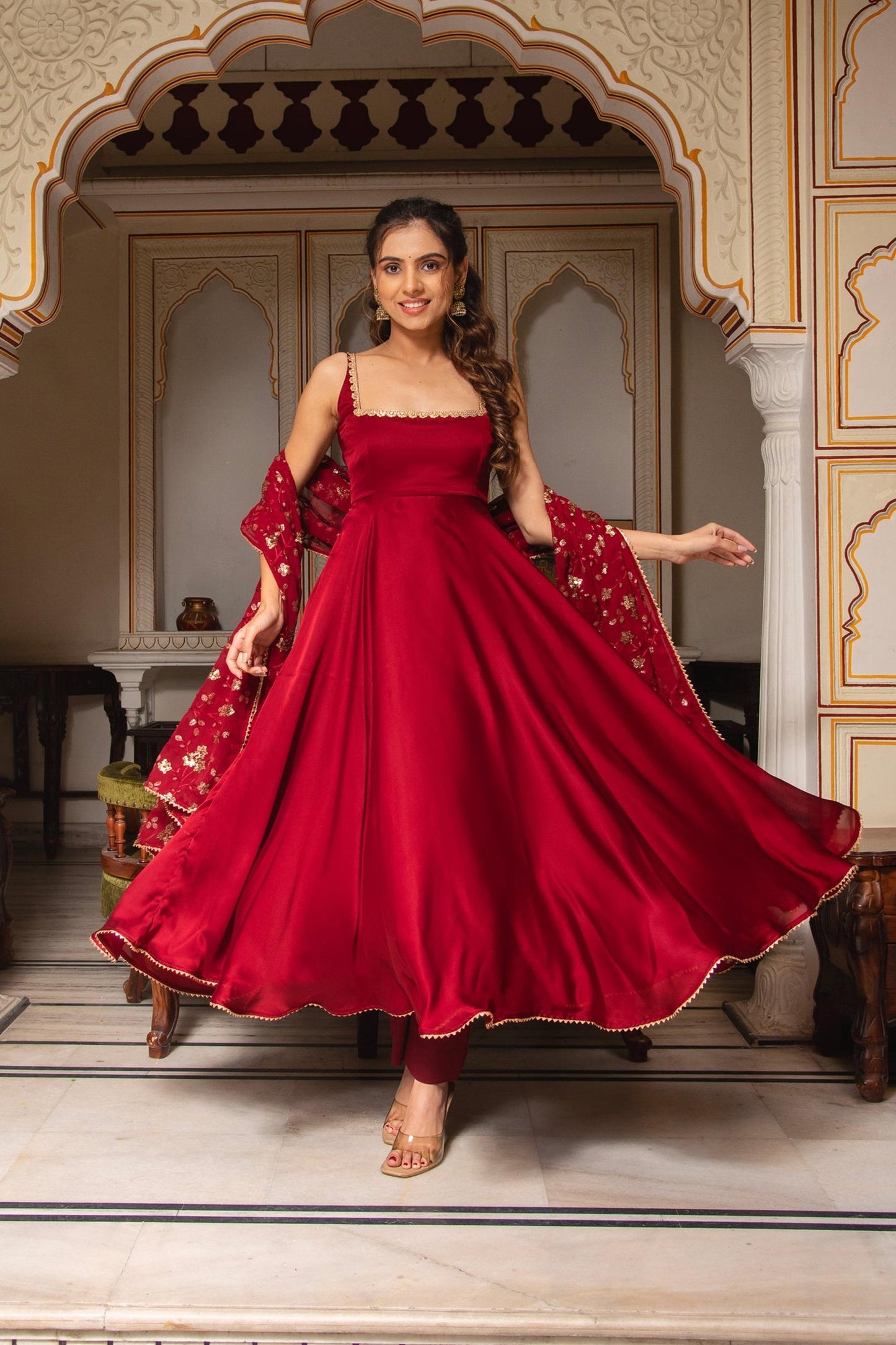 Maroon Sleeveless Anarkali Suit set