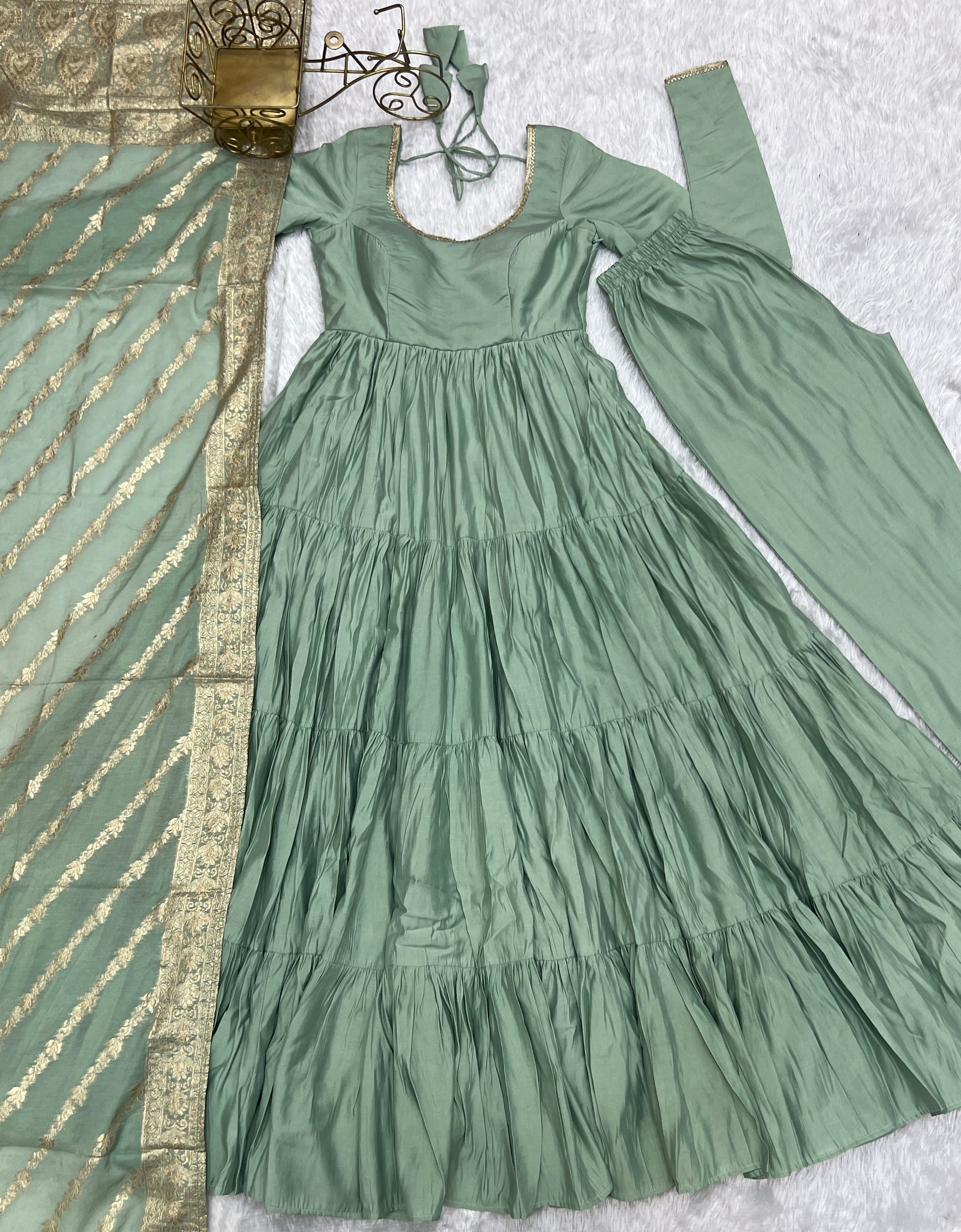 Elegant Pure Roman Silk 9 Mtr Flared Designer Anarkali Suit - Ethnicwish