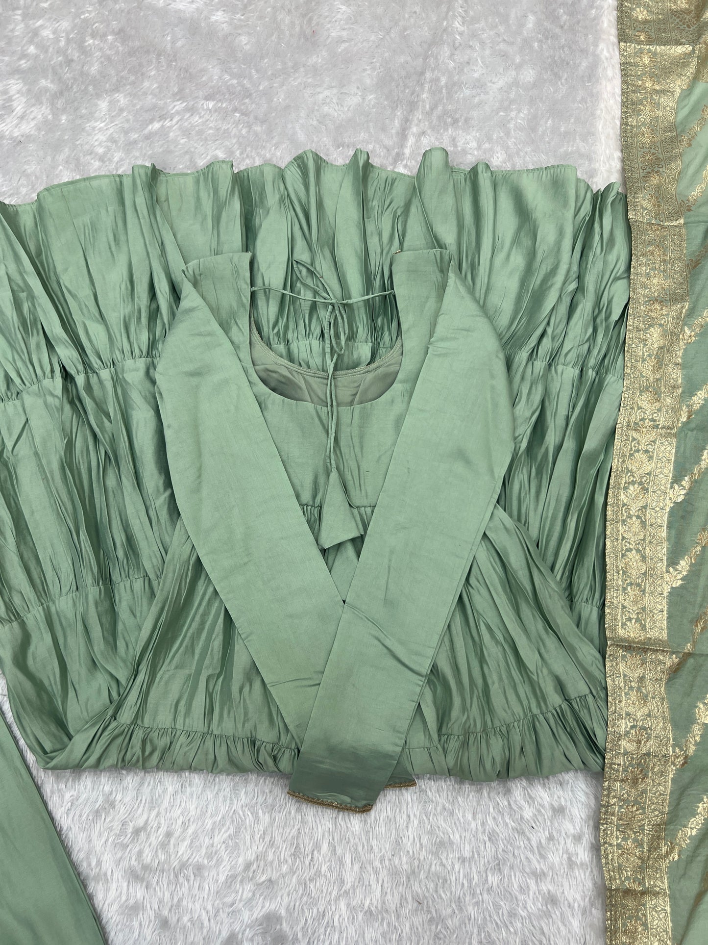 Elegant Pure Roman Silk 9 Mtr Flared Designer Anarkali Suit - Ethnicwish