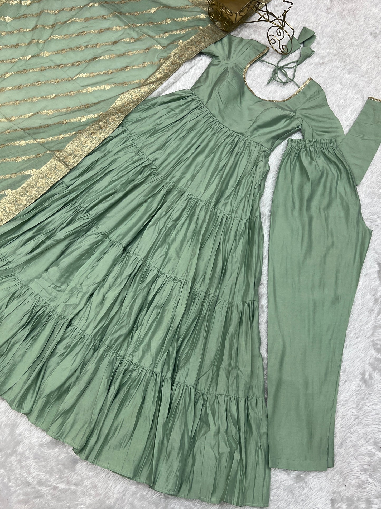 Elegant Pure Roman Silk 9 Mtr Flared Designer Anarkali Suit - Ethnicwish