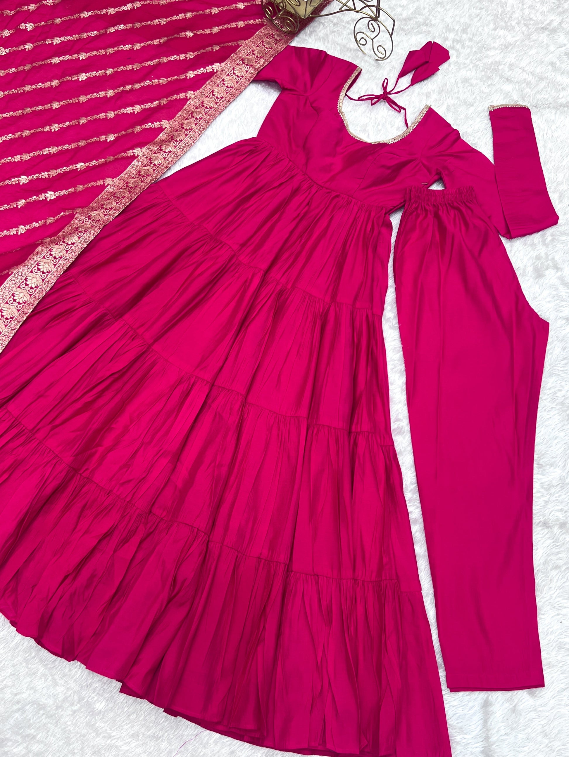 Elegant Pure Roman Silk 9 Mtr Flared Designer Anarkali Suit - Ethnicwish