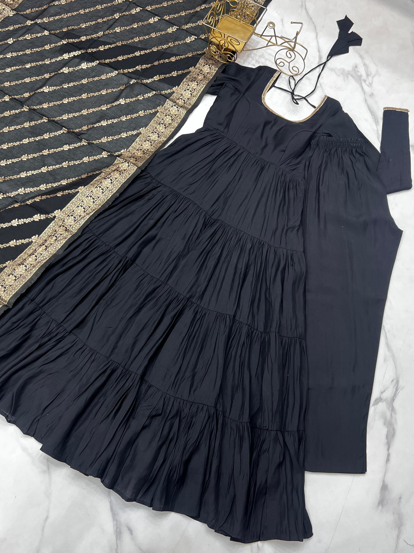 Elegant Pure Roman Silk 9 Mtr Flared Designer Anarkali Suit