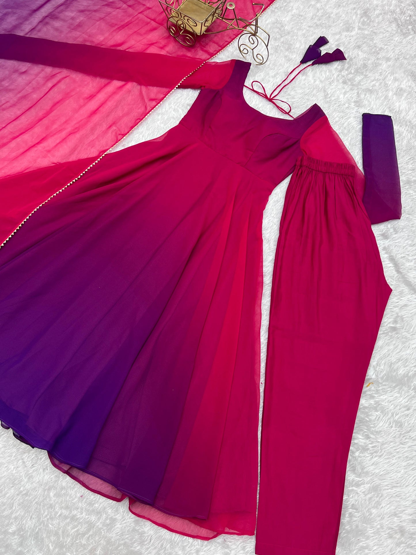 Spectacular Shaded Digital Printed Faux Georgette Anarkali Pant Suit - Ethnicwish