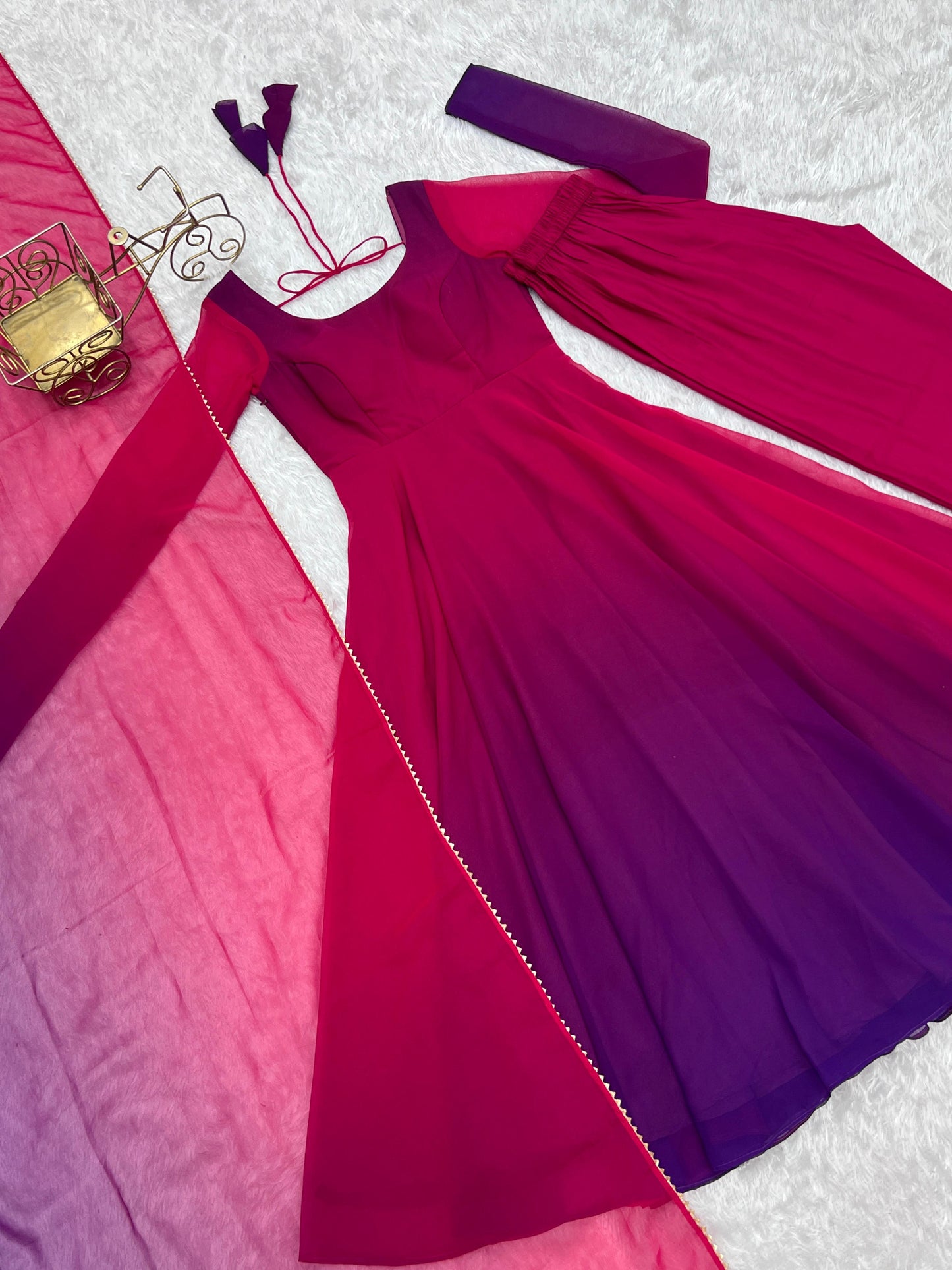 Spectacular Shaded Digital Printed Faux Georgette Anarkali Pant Suit - Ethnicwish