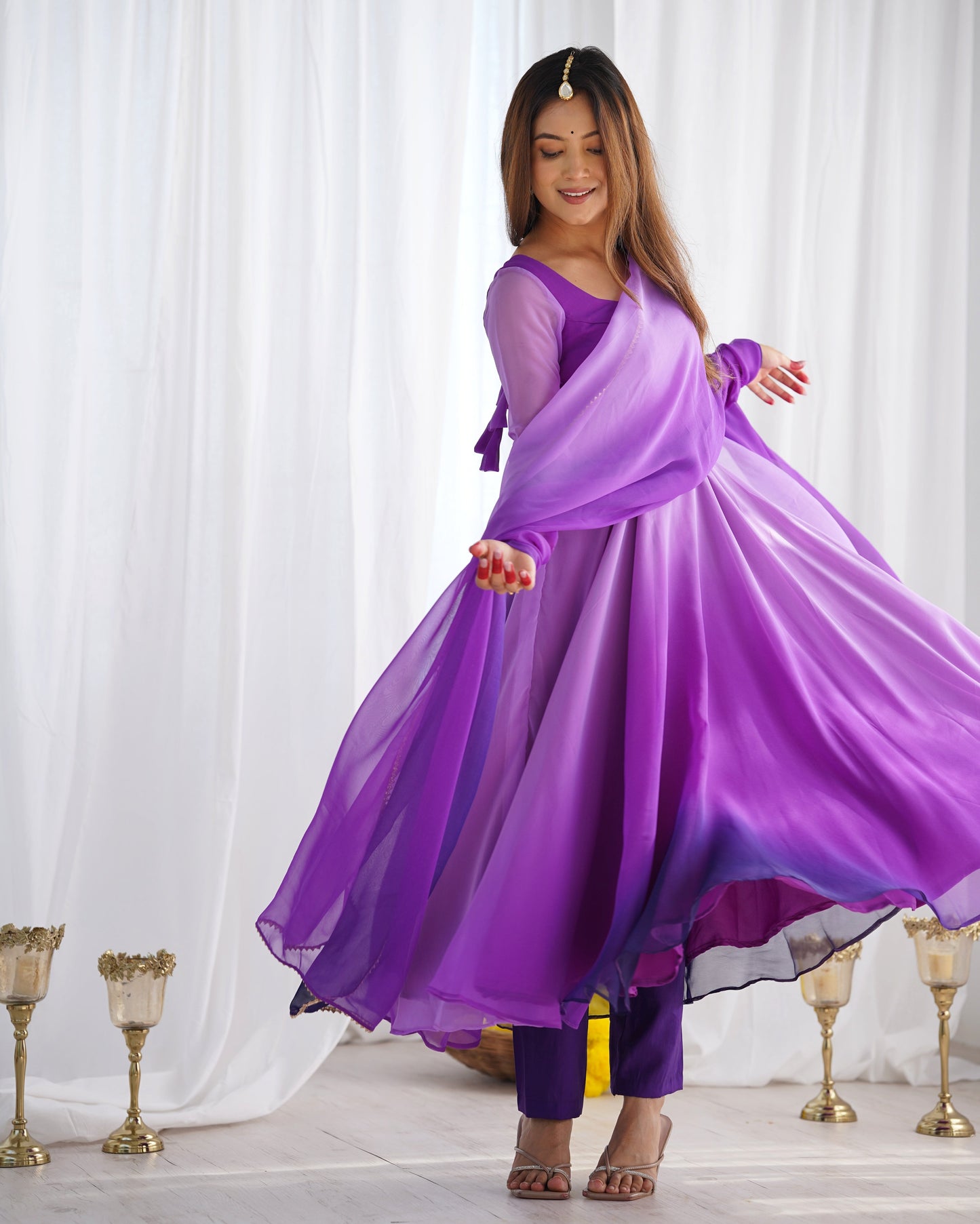 Spectacular Shaded Digital Printed Faux Georgette Anarkali Pant Suit