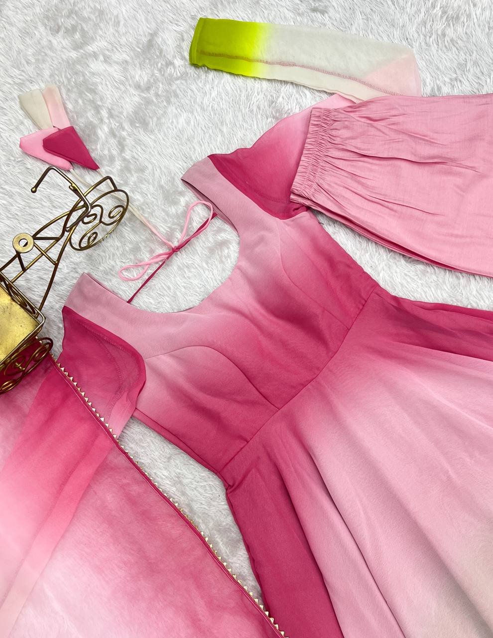 Spectacular Shaded Digital Printed Faux Georgette Anarkali Pant Suit - Ethnicwish