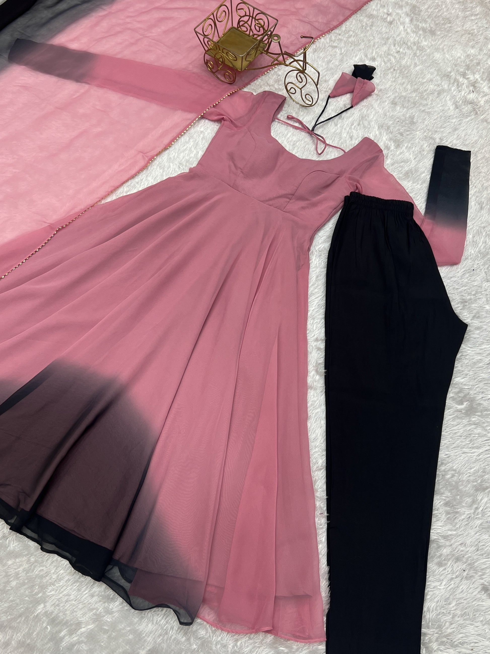 Spectacular Shaded Digital Printed Faux Georgette Anarkali Pant Suit - Ethnicwish