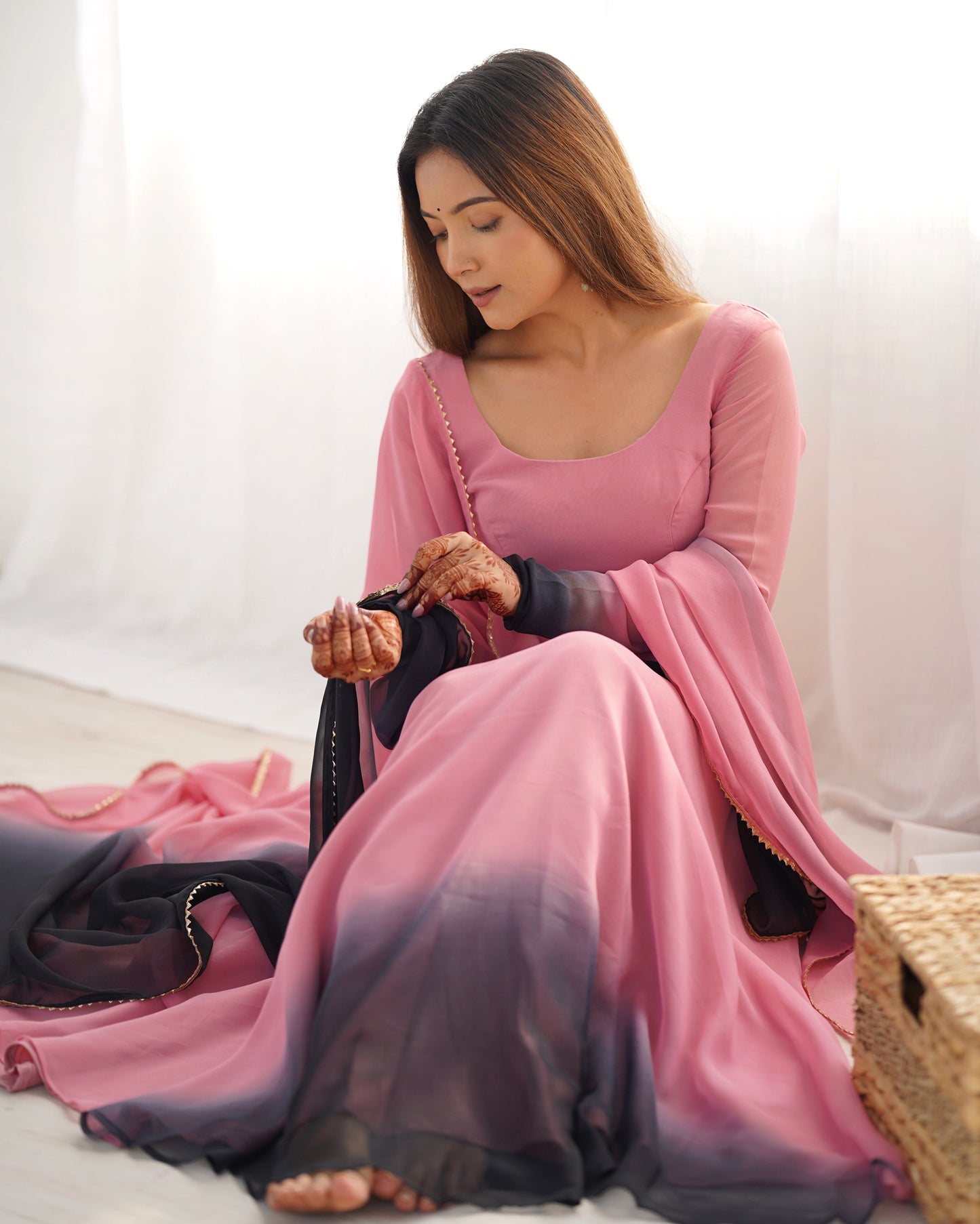 Spectacular Shaded Digital Printed Faux Georgette Anarkali Pant Suit - Ethnicwish