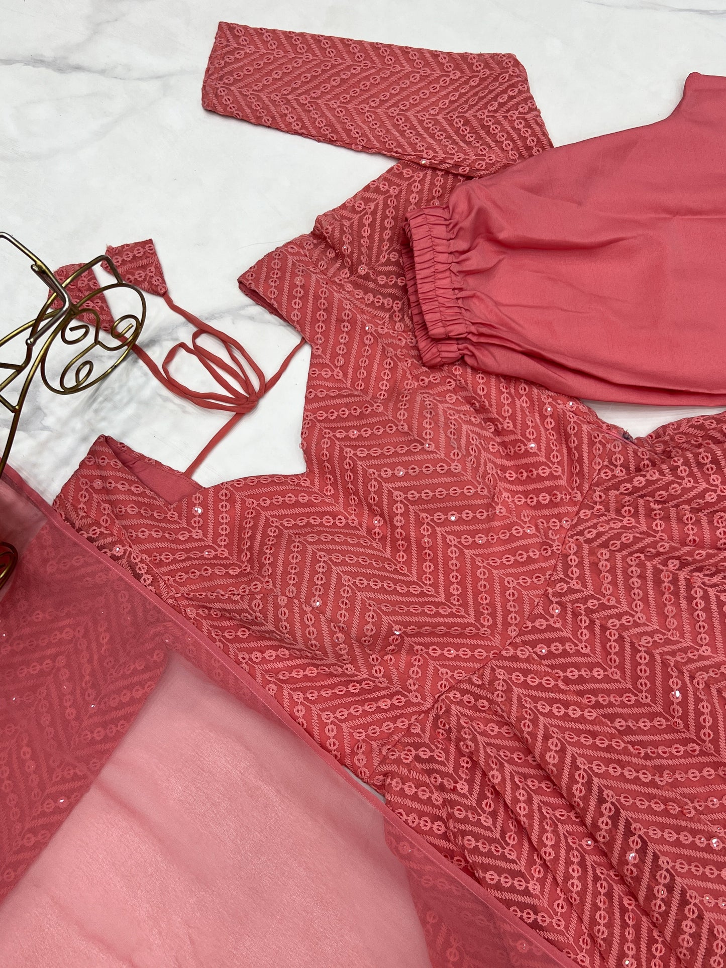 Arresting Pure Soft Georgette Lucknowi Sequins Embroidered Anarkali Pant Suit