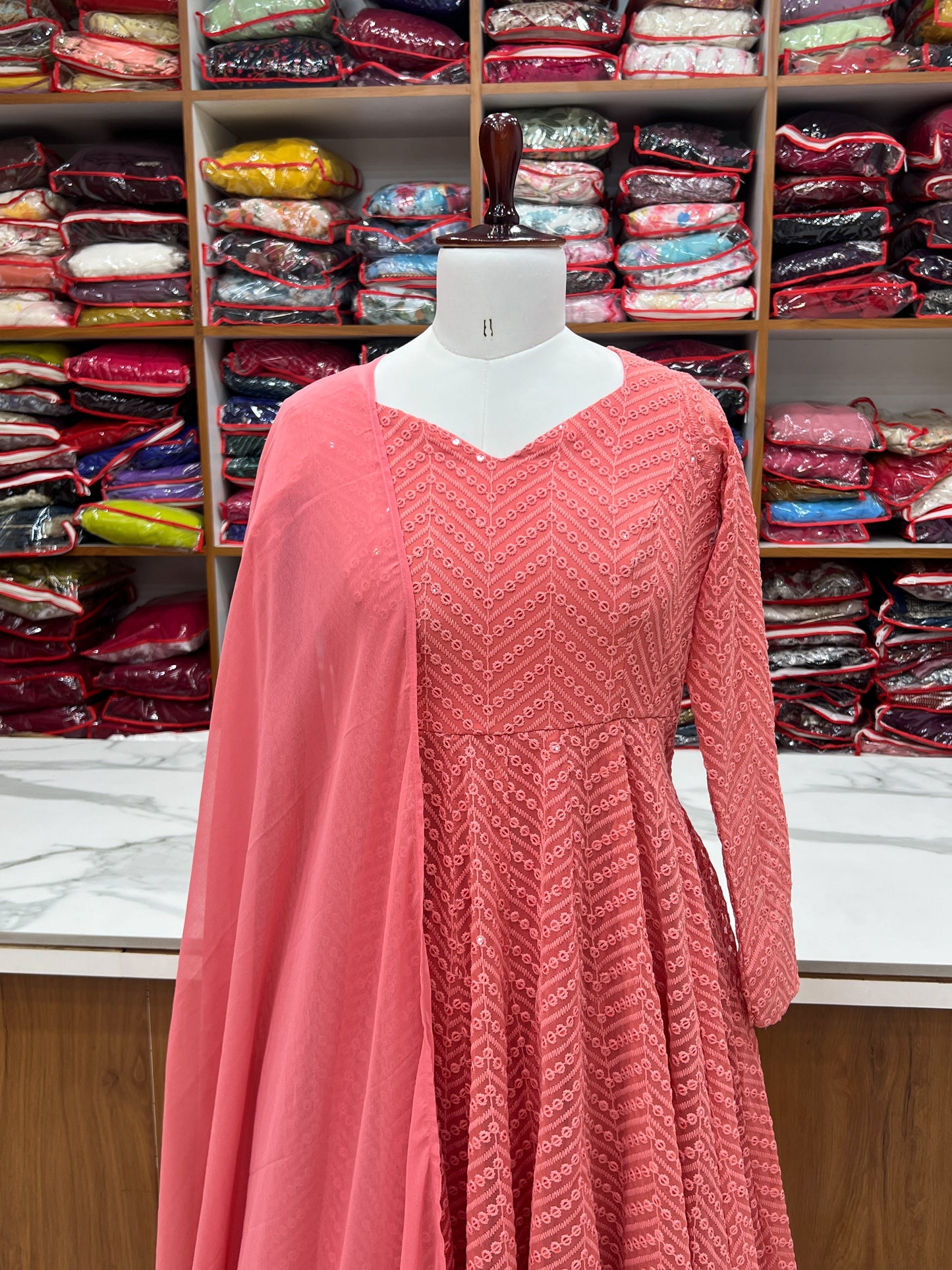 Arresting Pure Soft Georgette Lucknowi Sequins Embroidered Anarkali Pant Suit