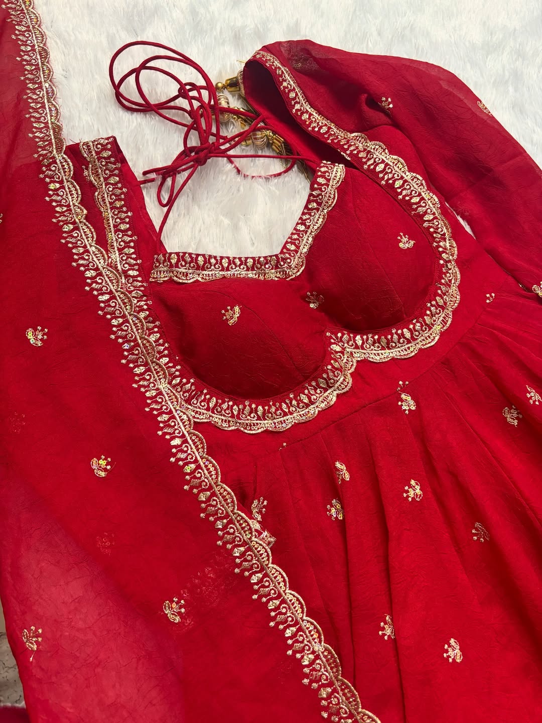 Alluring Red Chilli Slit Anarkali Premium Suit Set