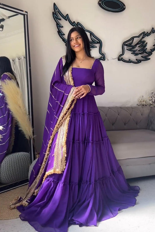 Royal Purple Tiered Anarkali Ensemble