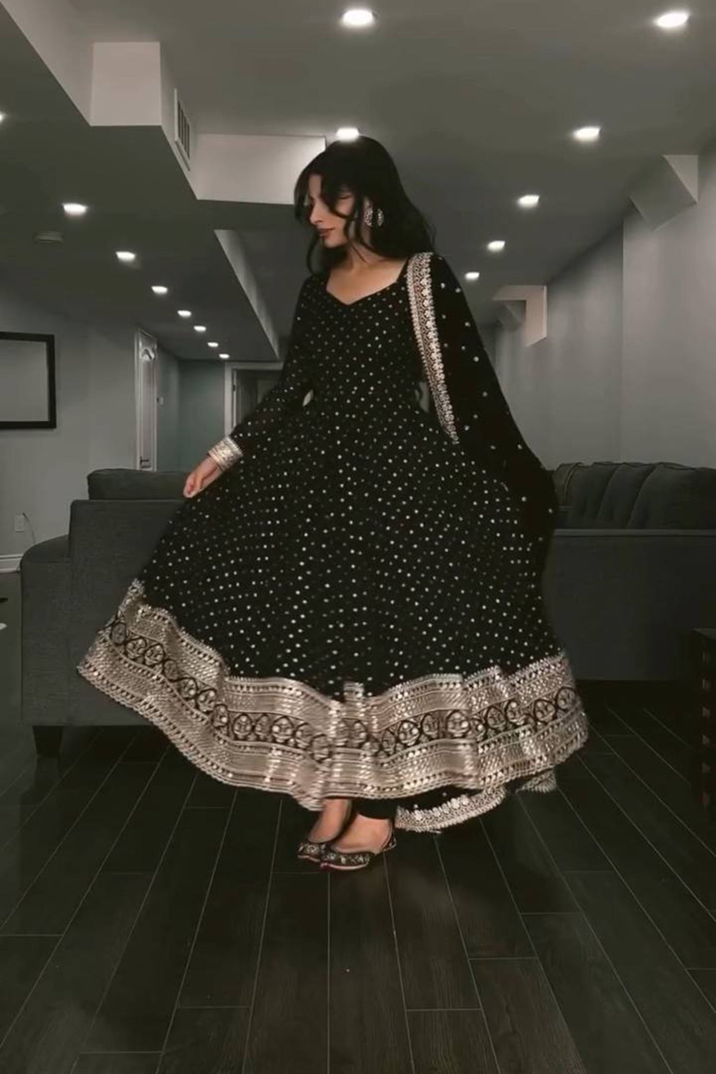 Black Sequins Work Suratikart Anarkali Suit Set