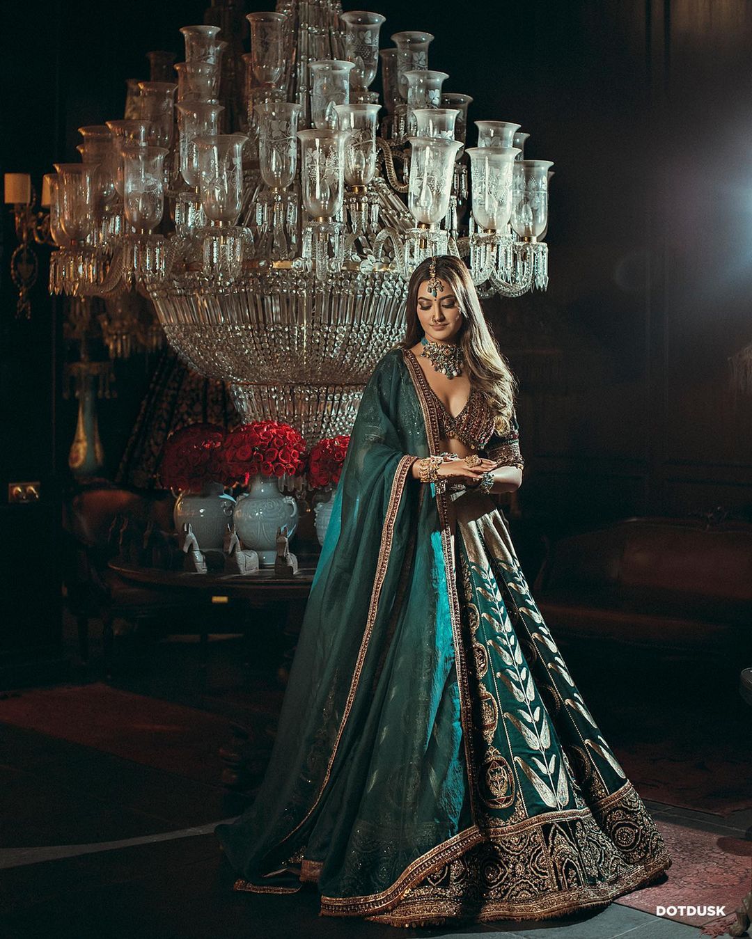 Bridal Wear Thread Zari Work Teal Green Lehenga Choli