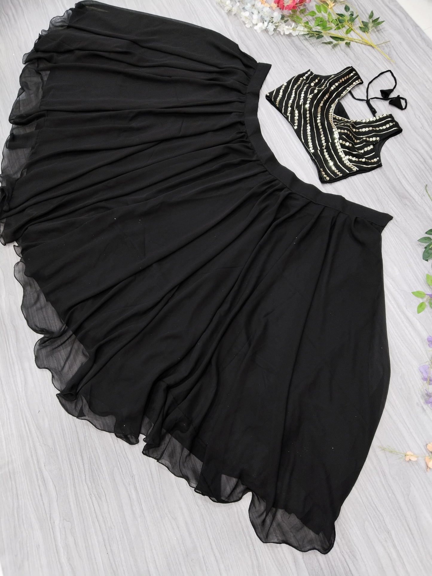 Black Color Premium Georgette With Beautiful Wiring Work Lehenga Choli