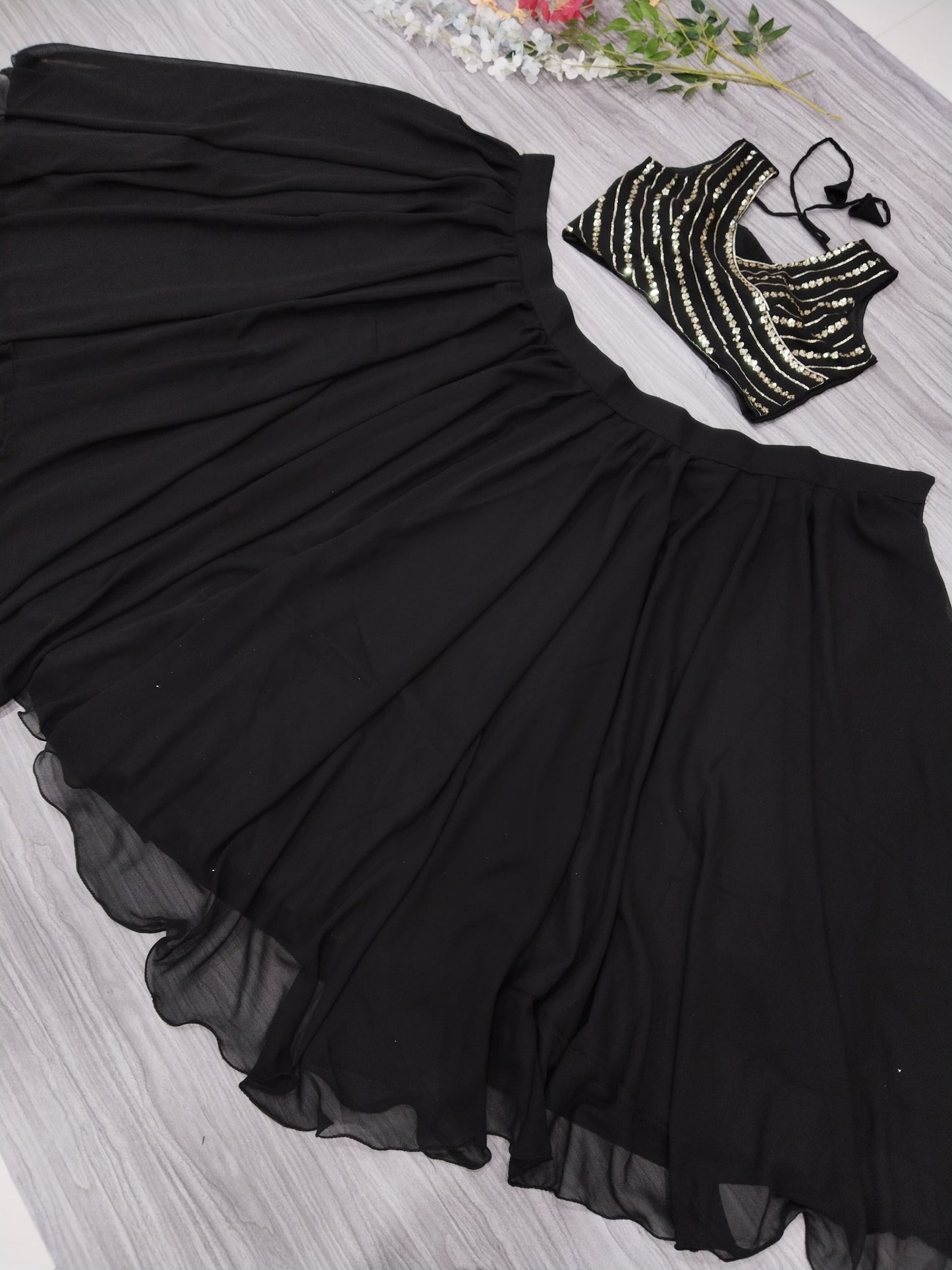 Black Color Premium Georgette With Beautiful Wiring Work Lehenga Choli