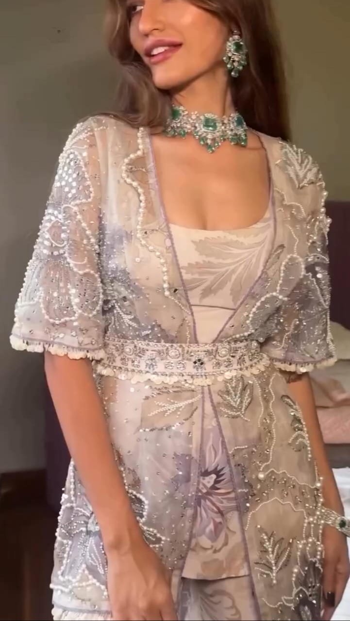 Wedding Wear Jacket Style Indo Western Sharara Set For Women