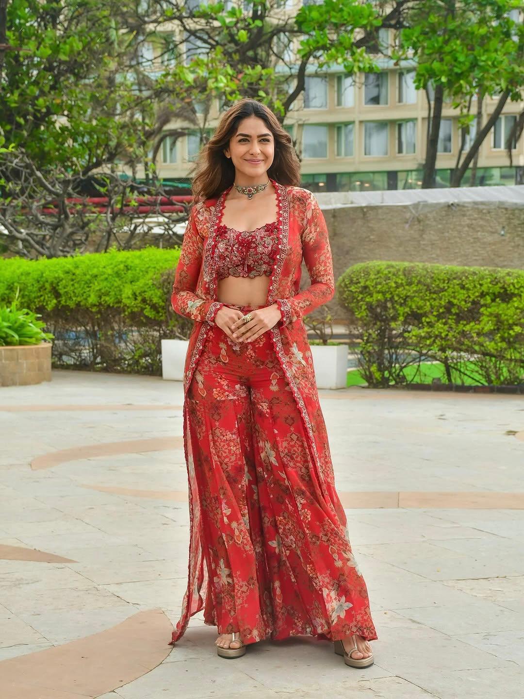 Mrunal Thakur Inspired Red Fringe Indo Western | Reception & Sangeet Wear