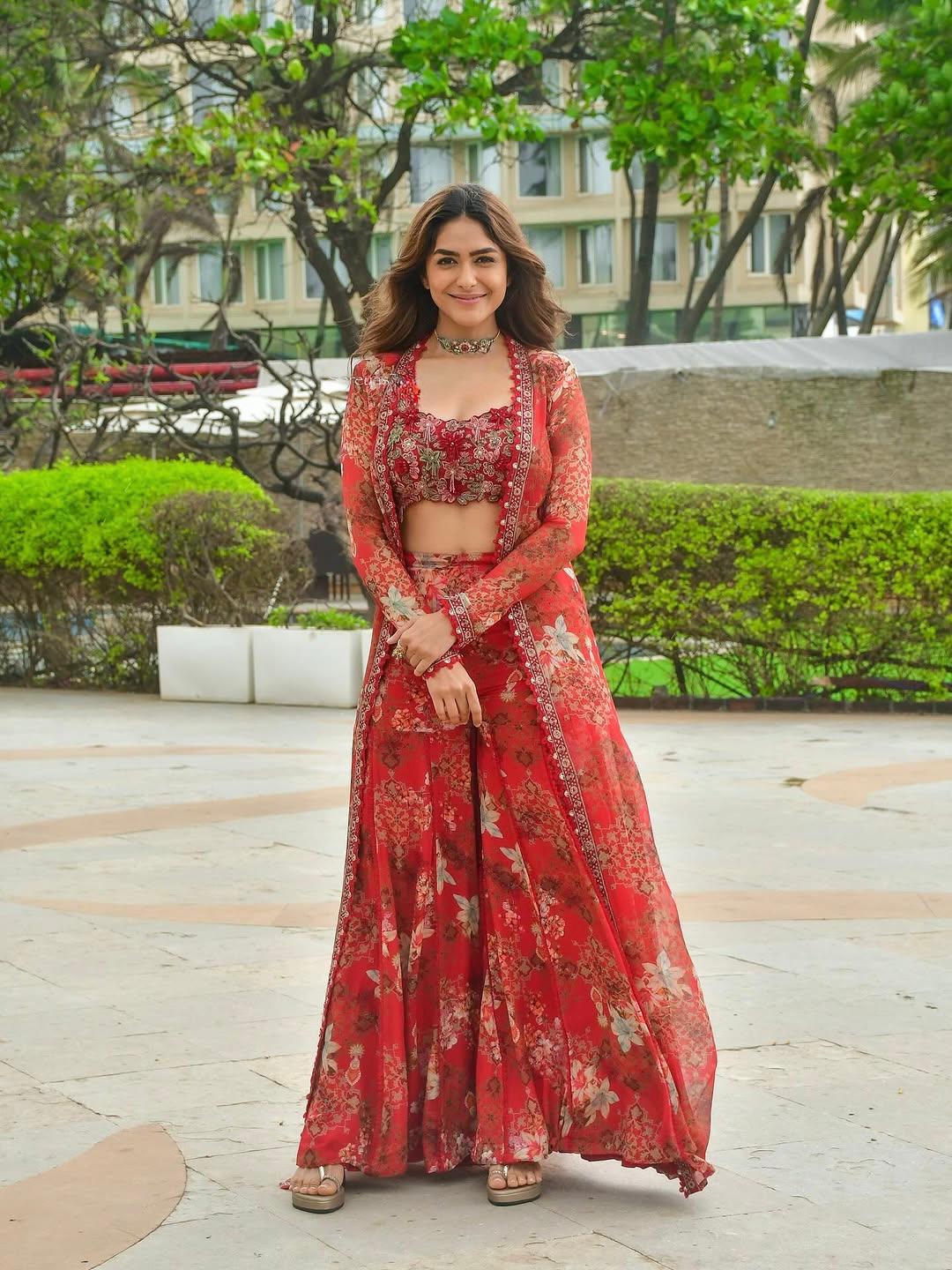Mrunal Thakur Inspired Red Fringe Indo Western | Reception & Sangeet Wear
