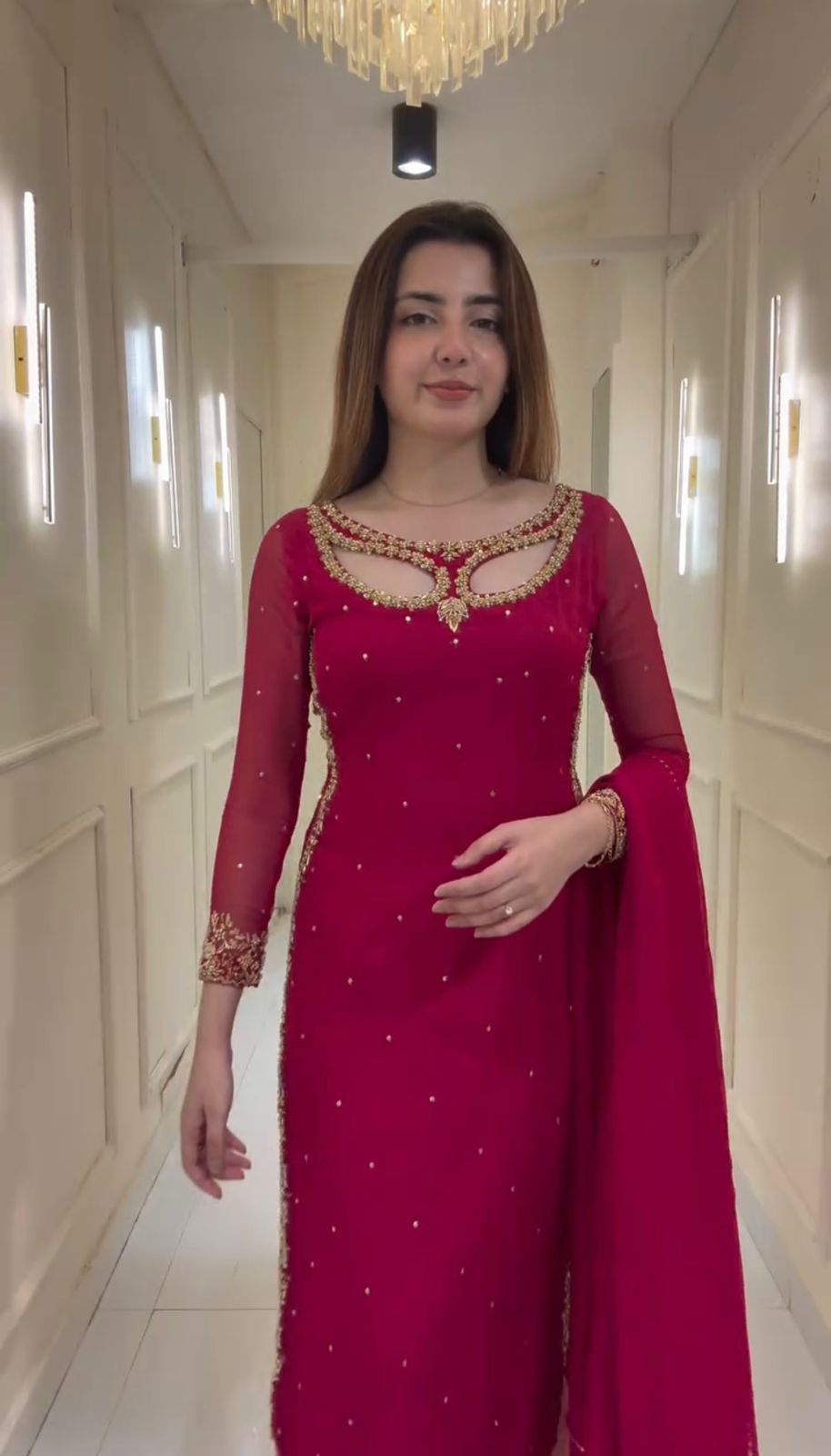 Premium Foux Georgetta  Embroidered Kurti , Pant And Duppta Set