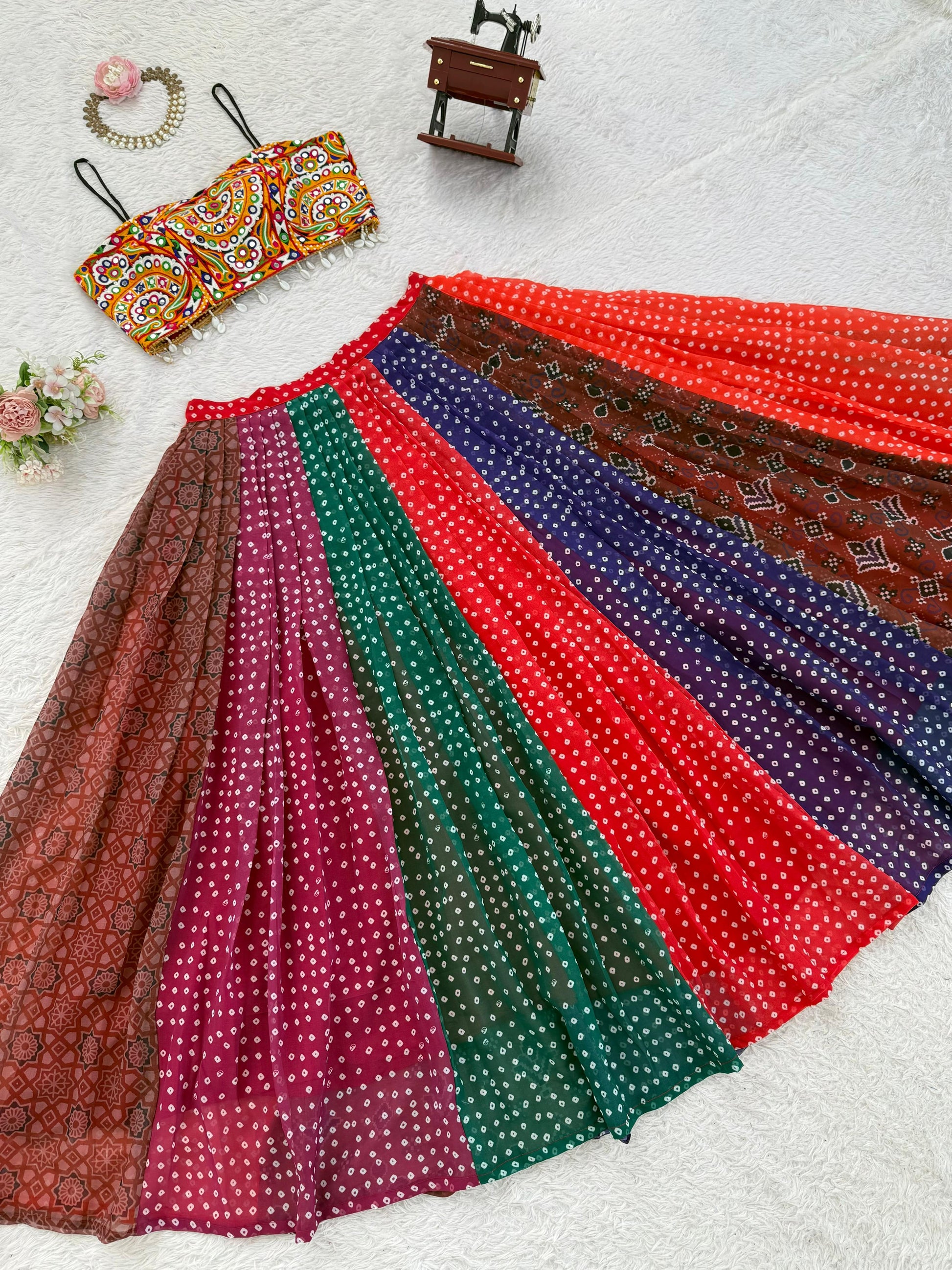 Premium Boutique Navratri Special Multicolored Faux Georgette Lehenga Choli - ETHNICDEAL